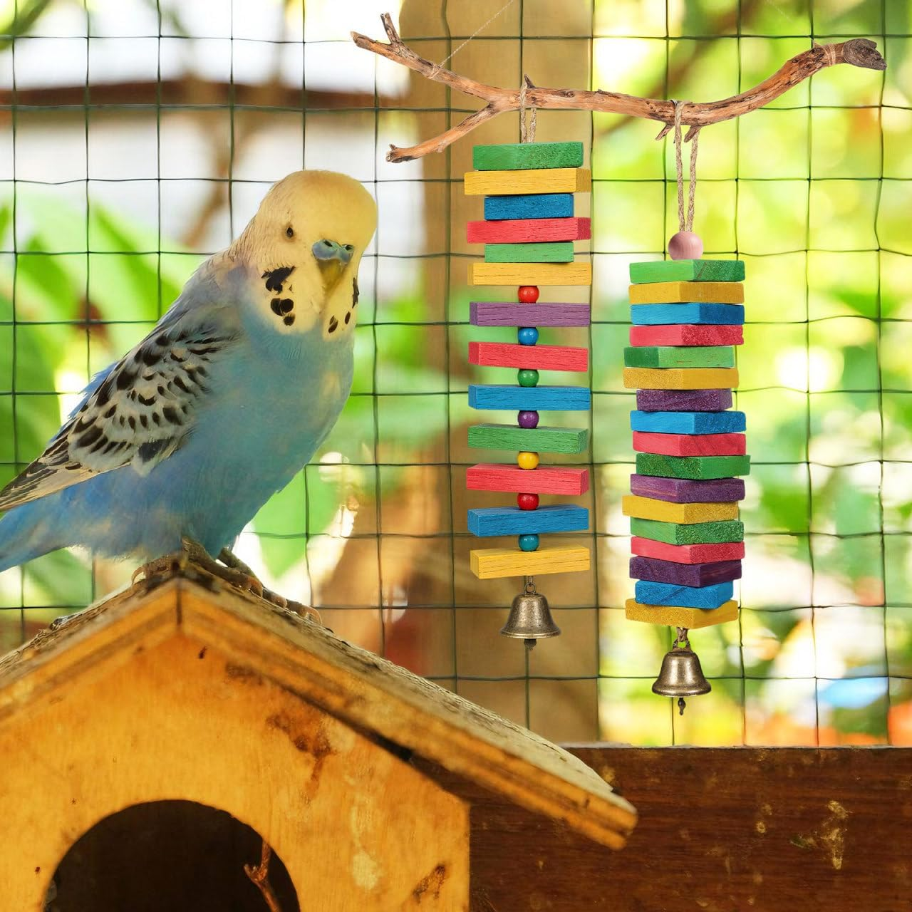 NOLITOY Bird Toys: 100 Pcs Wooden Blocks, Parrot Chew Toys Beak Trim Foot Craft Cage Parts DIY Shredding Playing for Macaw Conure African Grey Indoor Gift for Bird Lovers (Mixed Colors) image number 2