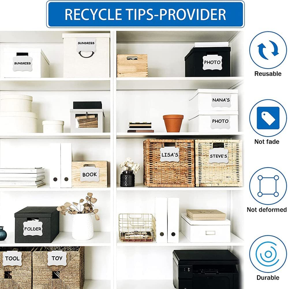 Label Clips Basket Clip on Label White Label Holdera 32 Pieces Basket Labels Clips and Pens Set Includes 32 Pieces Kitchen Clip Label Holder and 2 Pieces Chalk (White) image number 4