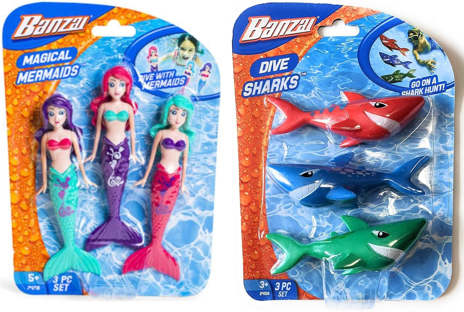 Banzai 3 Piece Magical Mermaid Dolls and 3 Piece Dive Sharks Pool Toys Bundle Set of Pool Toys image number 2