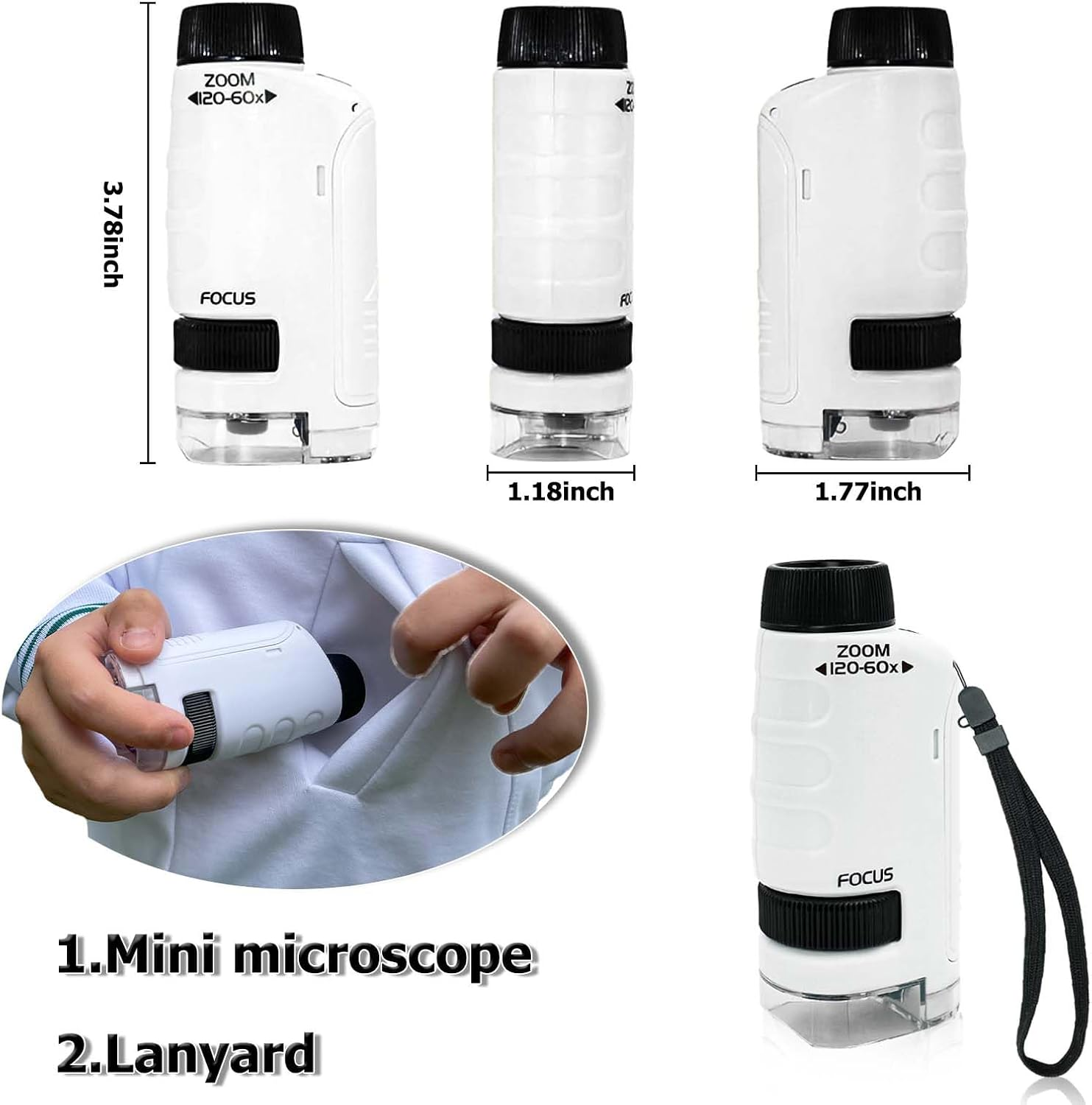 RAUWIZX Portable Microscope, Scientific Experiment Set, Handheld Microscope with 60X-120X Magnification and LED Light, Perfect Mini Microscope for Education and Exploration of the World