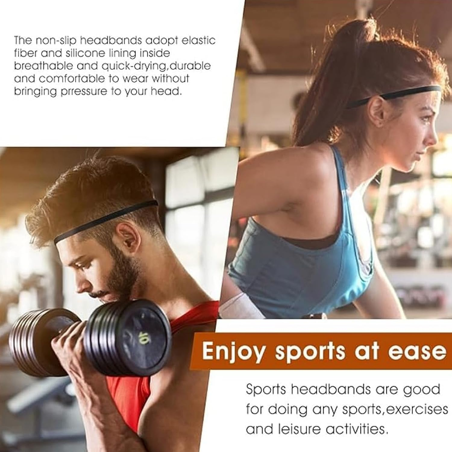 5Pcs Thin Elastic Headbands, Non-Slip Sport Hair Bands, Sports Stretchy Headband Workout Headbands for Women Colorful Elastic Sport Head Bands for Men(6 Colors) image number 5