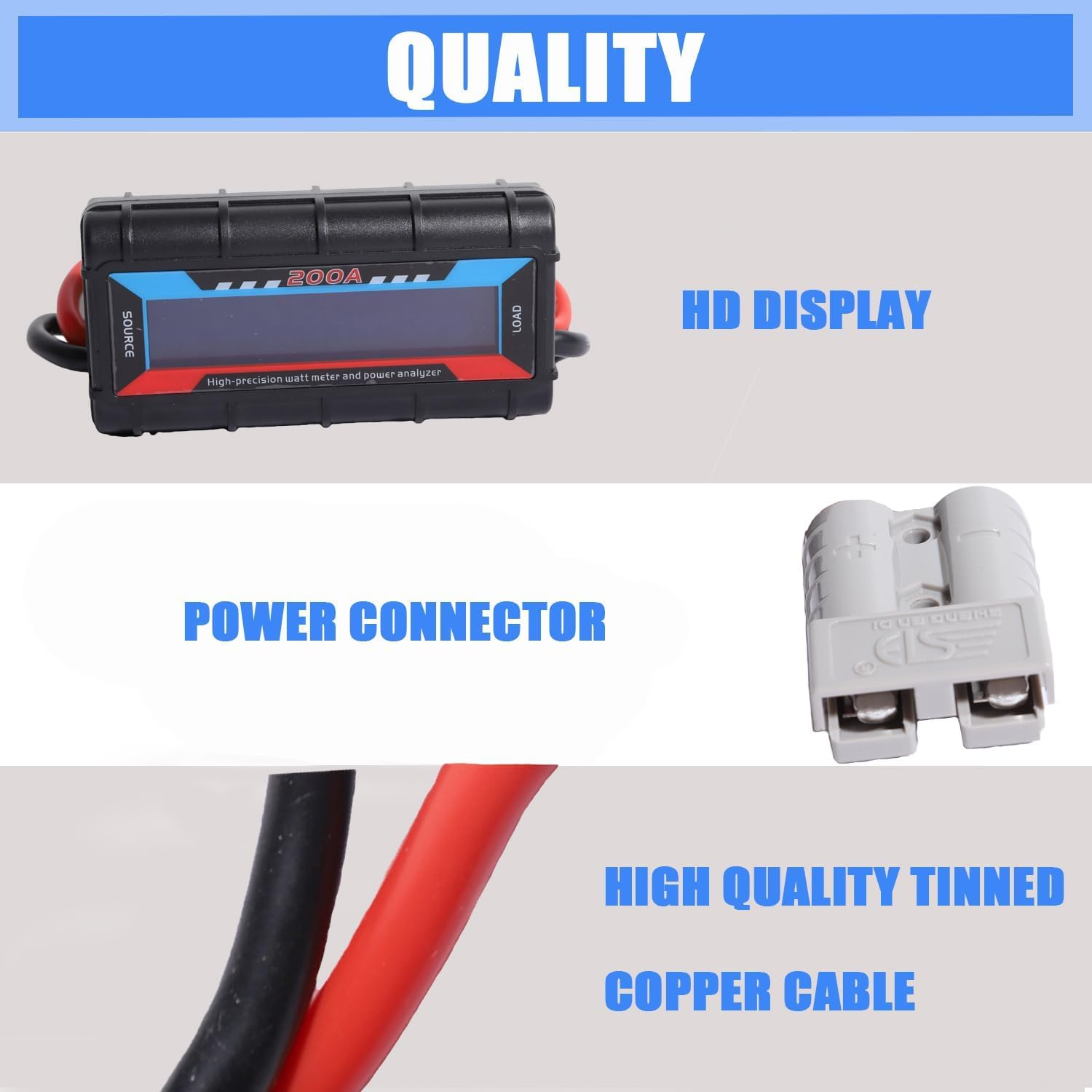 High Precision Power Analyzer 200A Solar Panel Watt Meter 50A Anderson Plug DC Amp Lcd Digital Backlight for Battery RV Wind Energy Monitoring image number 1