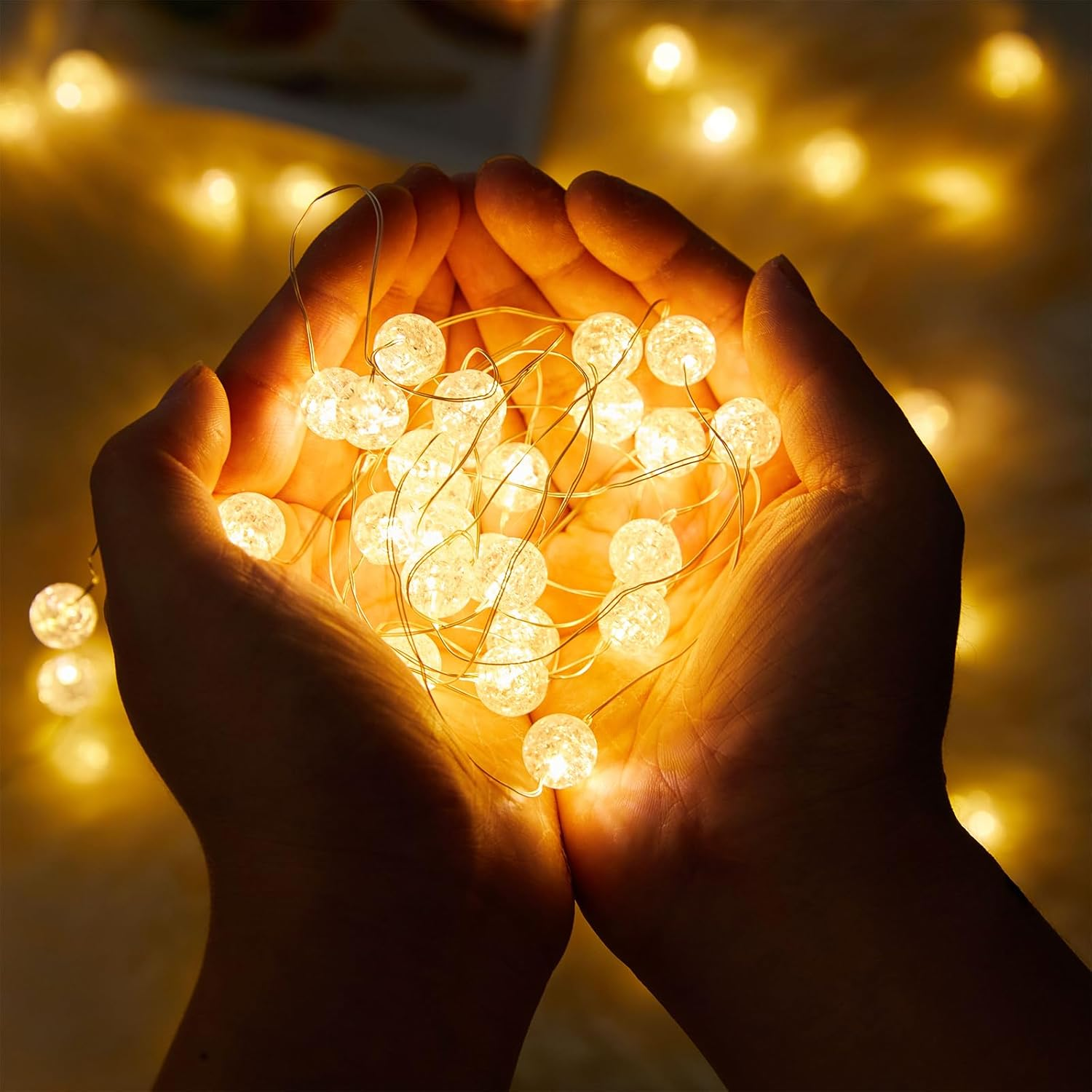 KOBOKO Fairy Lights Crystal Balls with 2 Modes, 3 M, 30 LED Crystal Crackle Balls, Fairy Lights, Battery Operated, Indoor Fairy Lights for Wedding, Christmas, Birthday, Bedroom, Garden, Balcony image number 2