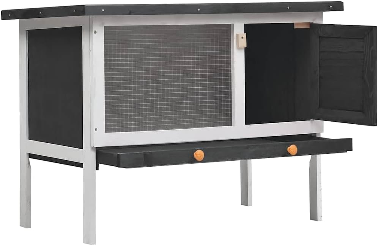 Outdoor Rabbit Hutch 1 Layer Grey Wood Pet House Small Animal Shelter Garden