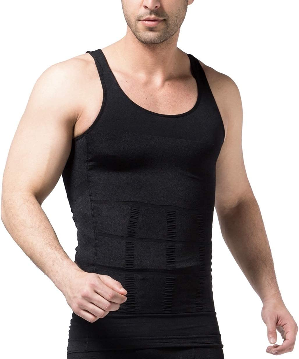 Mens Compression Tank Top Body Slimming Shaper Compression Shirts for Men Slim Undershirts Abs Vest for Workout Abdomen
