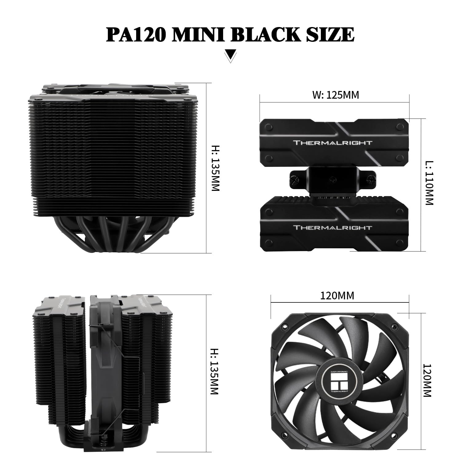 Thermalright Peerless Assassin 120 Mini Black CPU Air Cooler, 6 Heat Pipes,120Mm TL-D12B PWM Fan, 135Mm High, Double Towers Cooling, for Am4/Am5/Intel LGA 1851/1700/1150/1151/1200/2011,PC CPU Cooler image number 1
