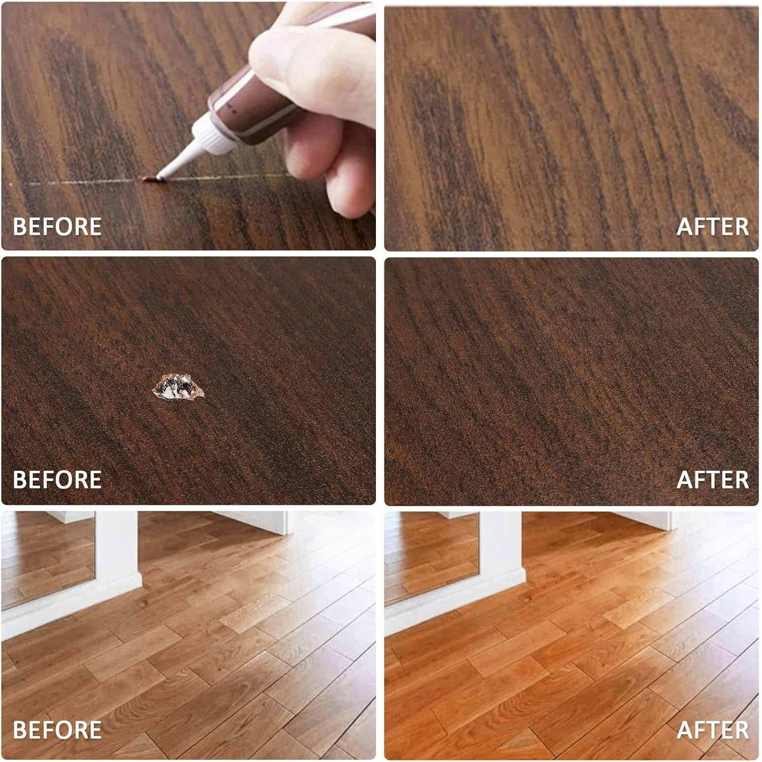 DEWEL Wood Filler, Upgrade Wood Floor and Furniture Repair Kit, 18 Colors Wood Floor Scratch Remover, Wood Putty and Wood Polish for Wood Scratches, Crack, Holes, Laminate, Cabinet, Table, Oak, Walnut image number 5
