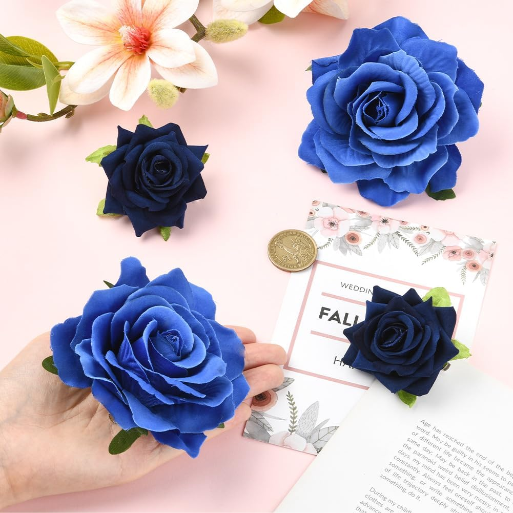 SOFPLATE Pack of 4 Navy Blue Rose Hair Clip 2 in 1 Flower Brooch Fabric Flowers Headwear Hair Pins Hats Bags Clothing Decoration Accessories for Weddings Parties Mother'S Day Fancy Dress Accessories G image number 2