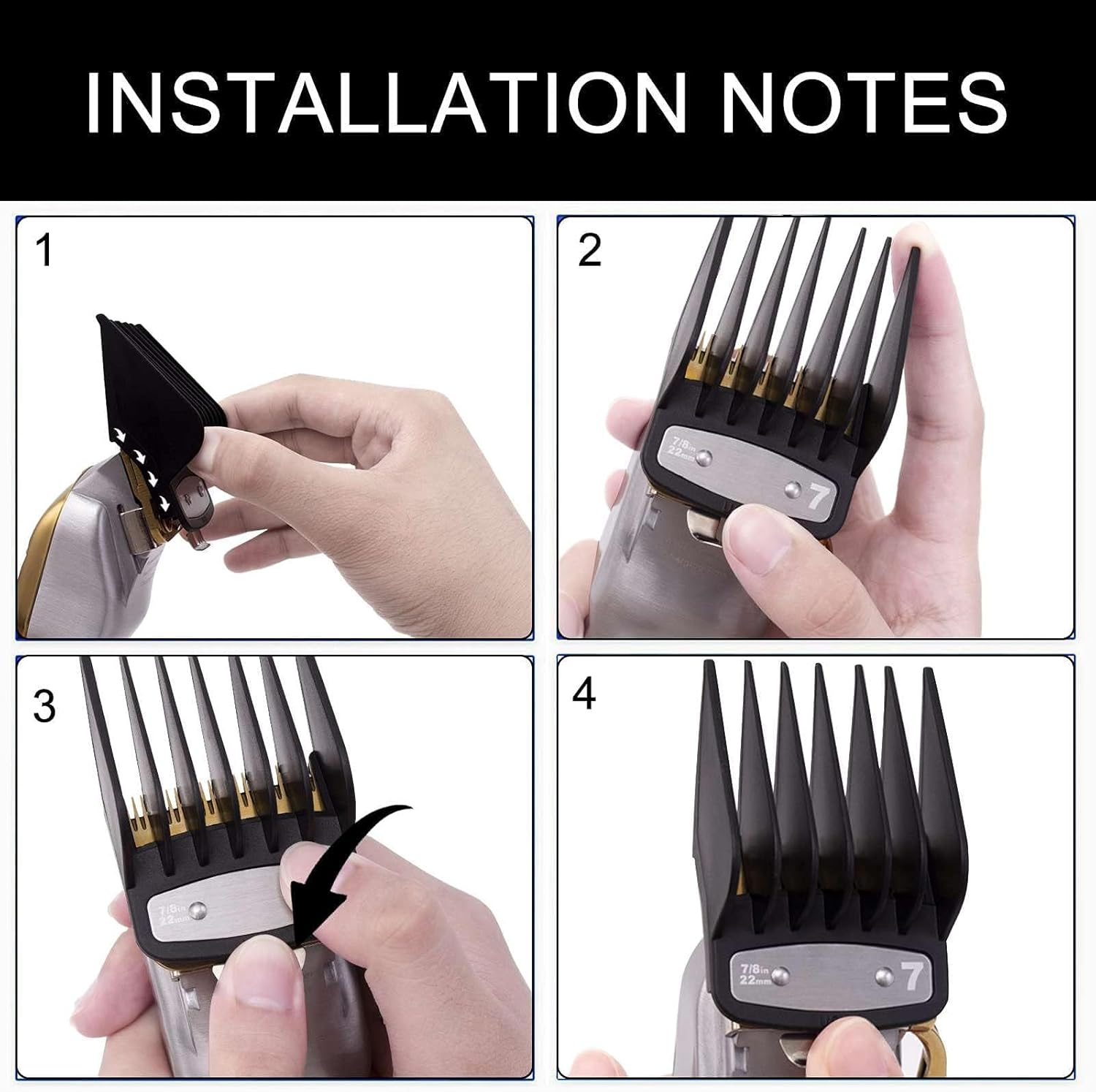 AIDERLY Hair Clipper Combs Guards, 10 Pack Clip Guards, Compatible with Wahl Metal Clip1.5-25Mm Sizes, Black image number 1