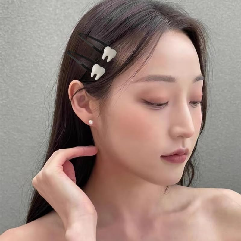 Tooth Shaped Hair Clips Goth Gothic Halloween Hair Accessories for Women Girl Teeth Bone Y2K Hair Snap Clips Barrettes Halloween Party Costumes Accessories for Dentist Hair Decors Headpiece image number 4