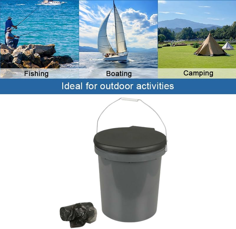 Leona Co 20L Portable Toilet, Outdoor Travel Camping Potty Bucket Thunderbox for Adults Kids with Handle, Lid and 30 Disposable Bags image number 4