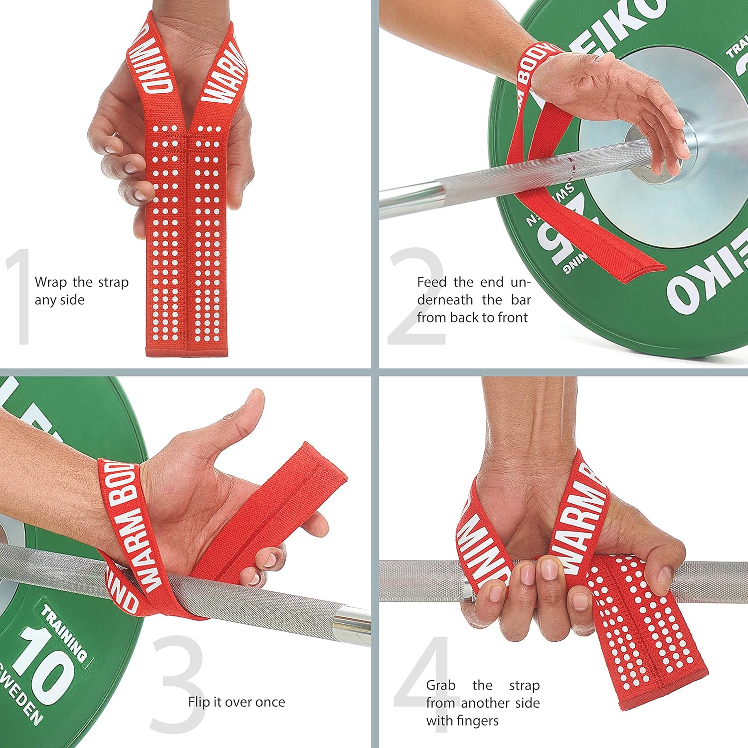 WARM BODY COLD MIND V1 Lifting Wrist Straps for Olympic Weightlifting - Rated at 660 Lb - Hand Wraps for Powerlifting, Weight Lifting, Bodybuilding Functional/Cross Training, Deadlift Gym Bar, Cotton - Black/Orange image number 2