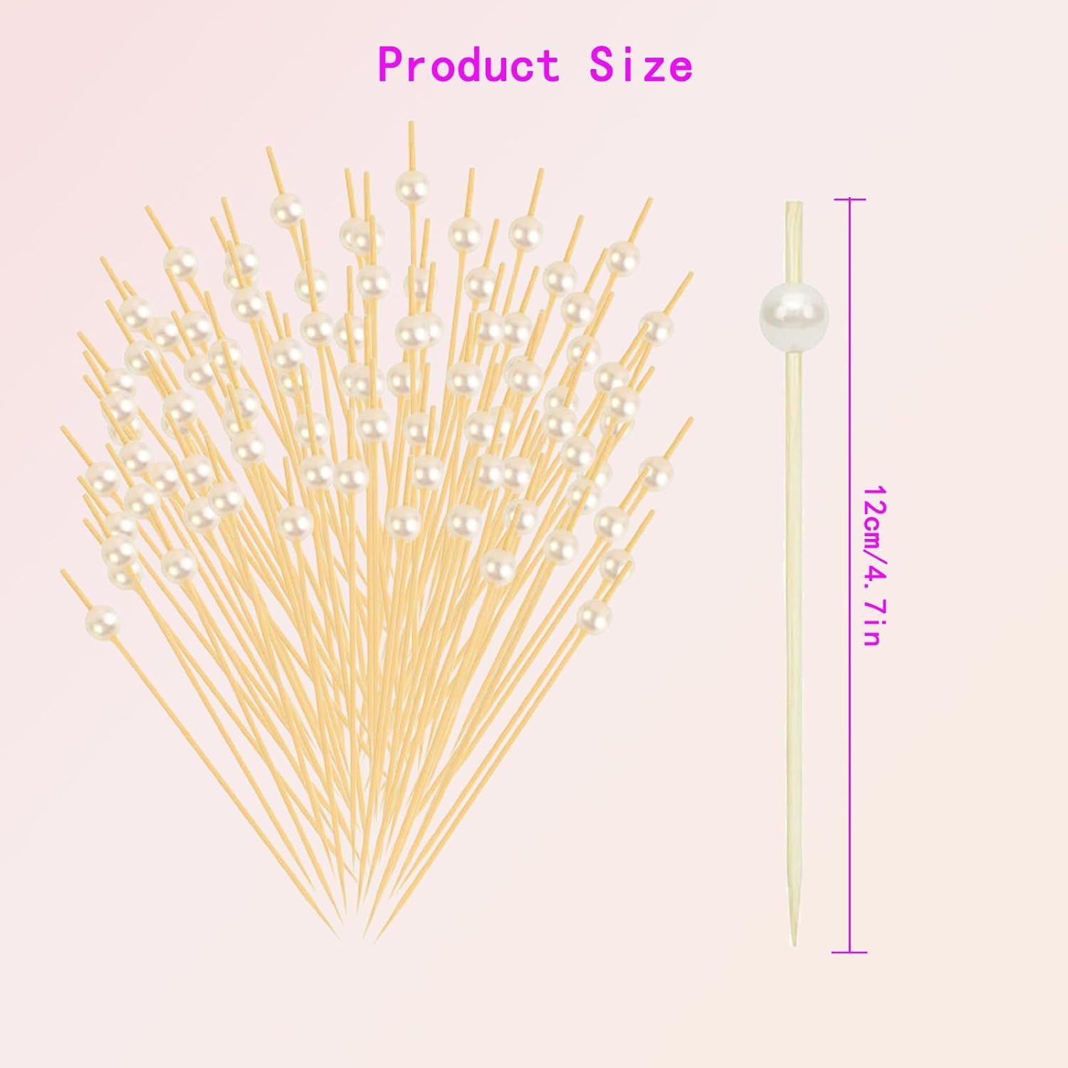 200 PCS Pearl Bamboo Toothpicks for Appetizers and Drinks - 4.7 Inch Long Skewers for Wedding Party Decorations and Charcuterie Accessories image number 3