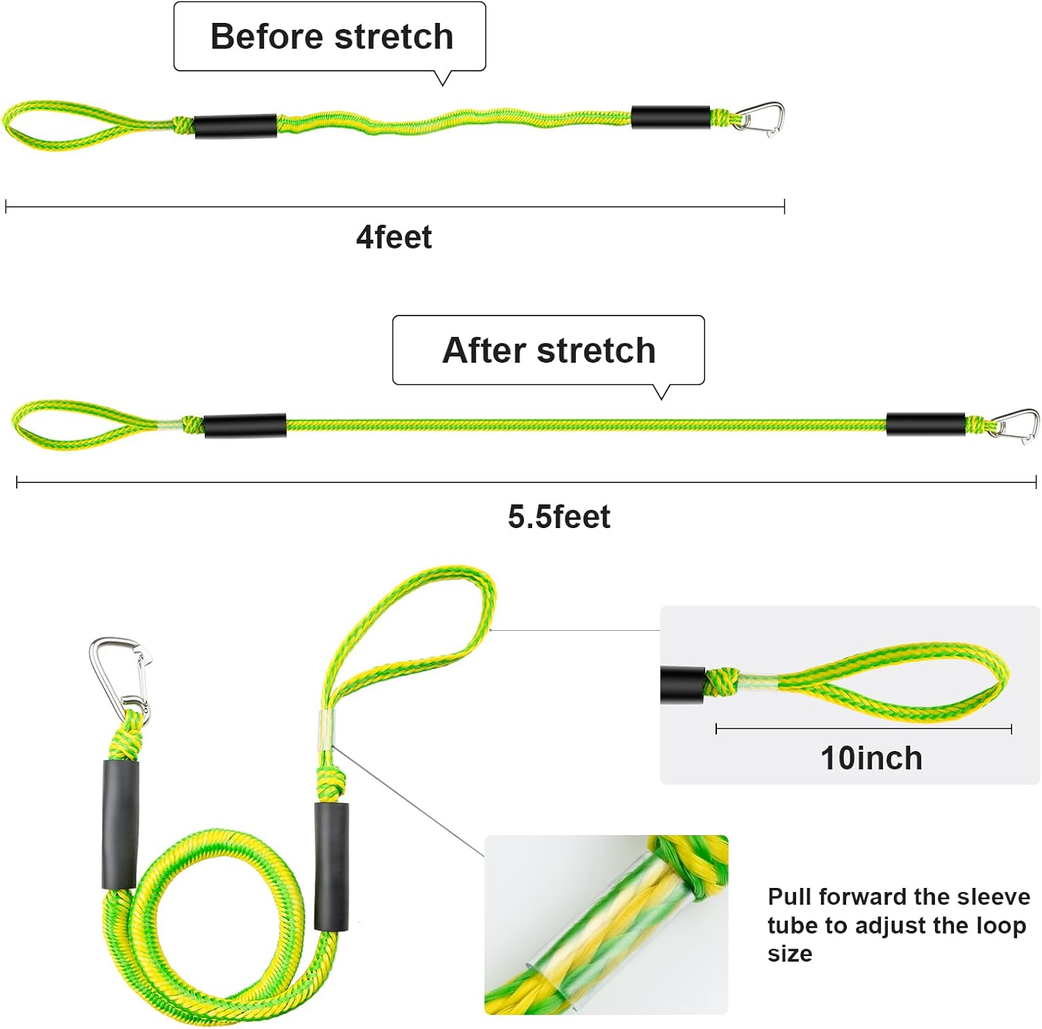 Botepon Boat Bungee Dock Lines, Jet Ski Accessories, Quick and Easy Dock Rope for PWC Jet Ski Seadoo Waverunner Pontoon Boat Bass Boat image number 5