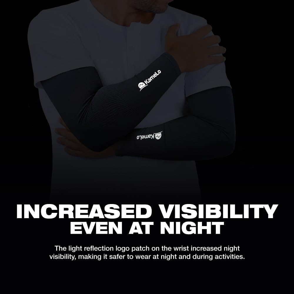 Kamelo UPF50+ Korean UV Sun Protection Cooling & Compression Arm Sleeves Pair Unisex for Men Women - CREORA&reg;/AQUA-X (AS-AQUA) - White image number 4