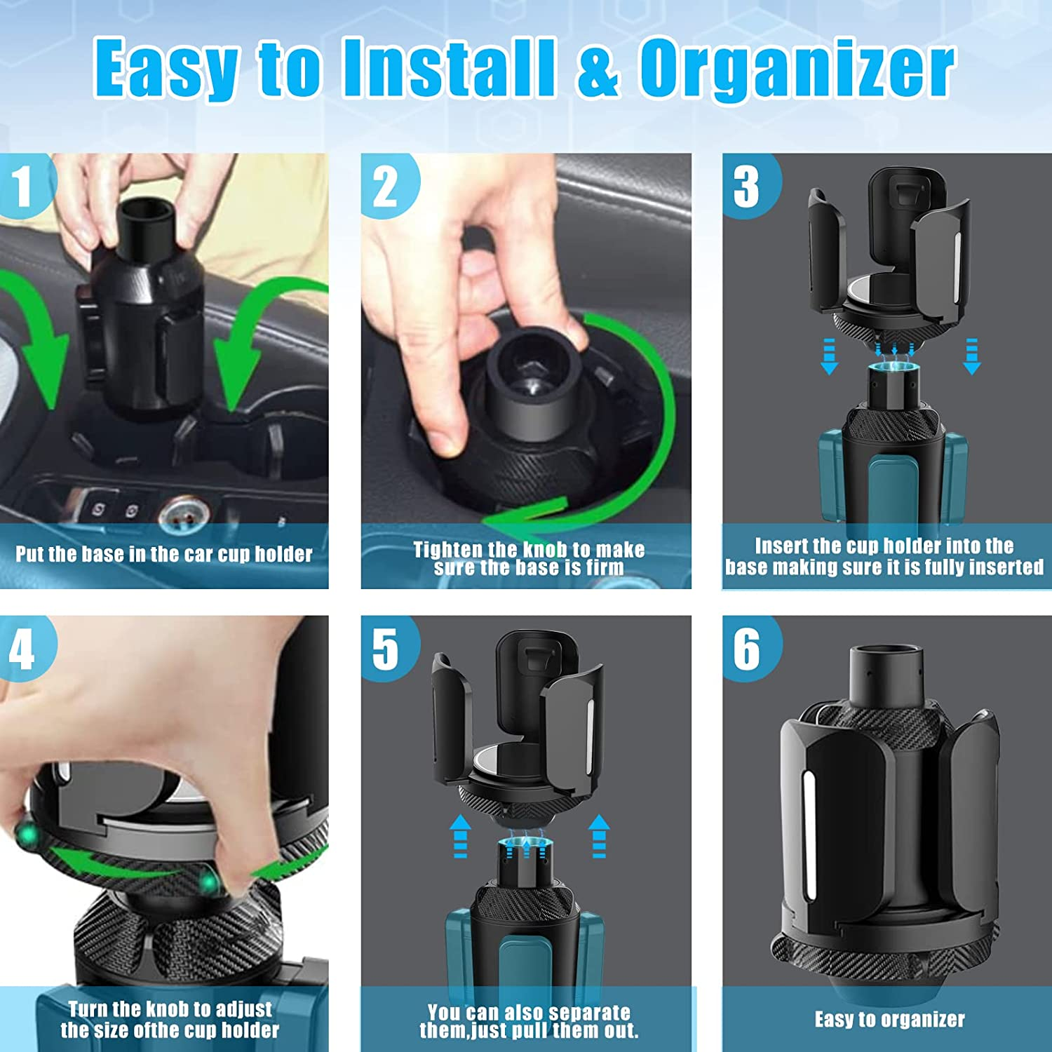 Car Cup Holder Expander, Expanding Large Cup Holder Adapter with Adjustable Base Stable Car Accessories Vehicles Drink Extender for 2.76 to 5.51" Cup/Bottle image number 6