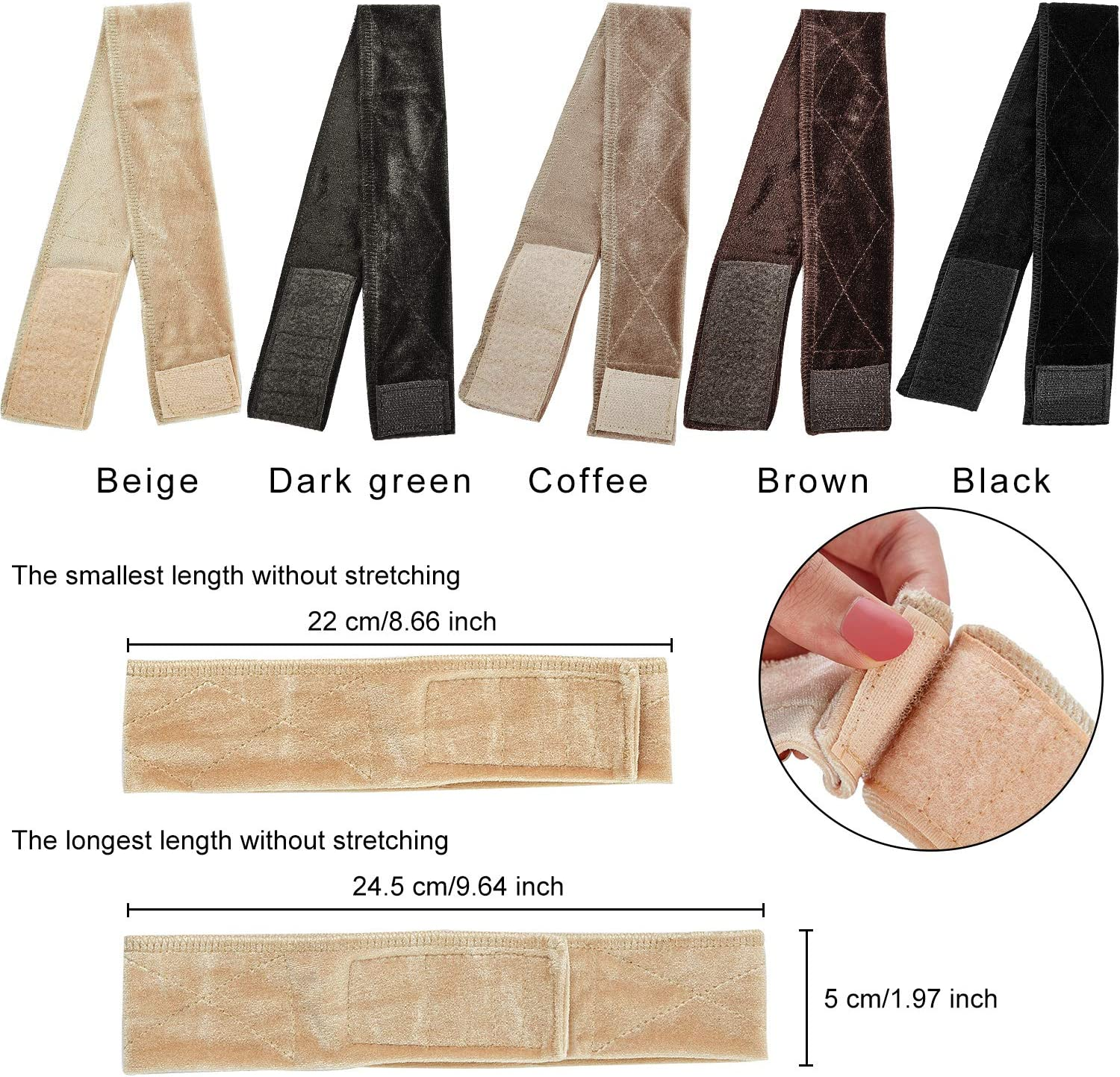 WILLBOND 10 Pieces Velvet Wig Grip Band Flexible Velvet Wigs Headband Non Slip Adjustable Grip Headband for Women Men image number 5