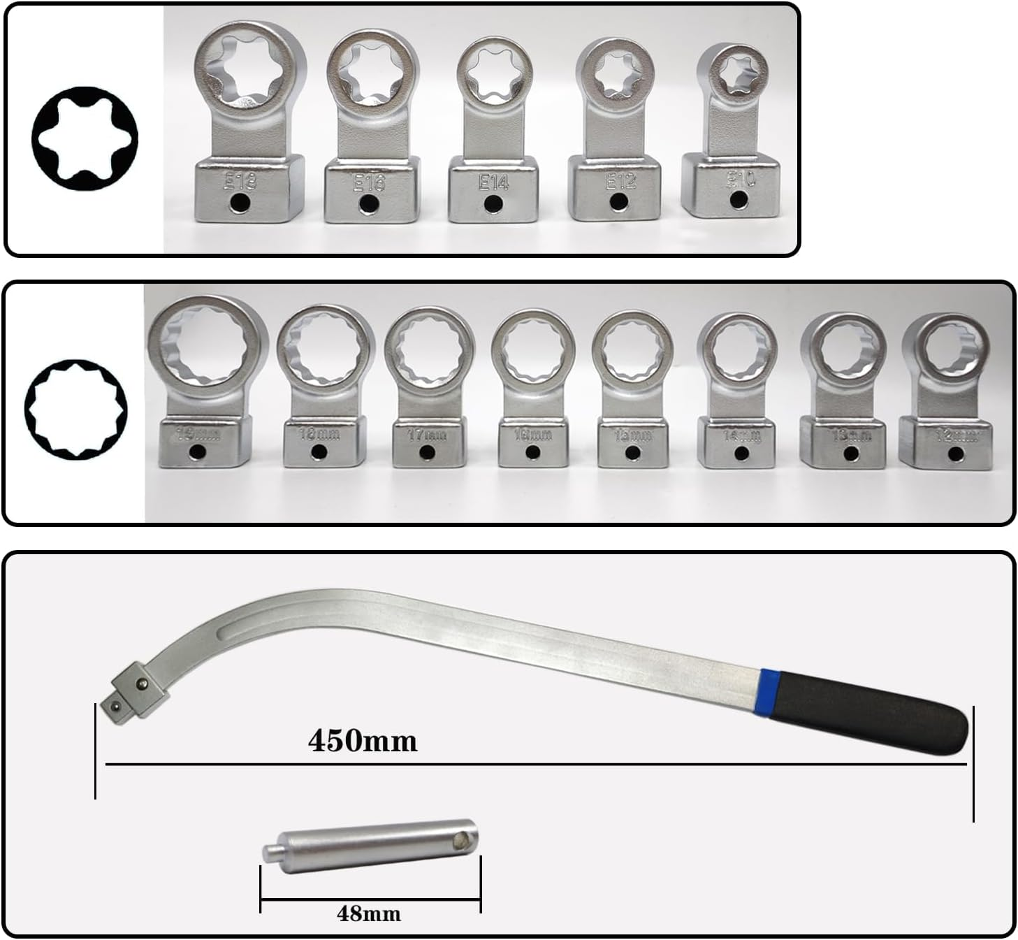 JEUCLEL 15PCS Universal Auxiliary Idler Belt Tensioner Pulley Removal Tool Kit, Serpentine Belt Tension Pulley Wrench Set, Engine Timing Belt Tensioning Nut Bolt Screw Remover image number 4
