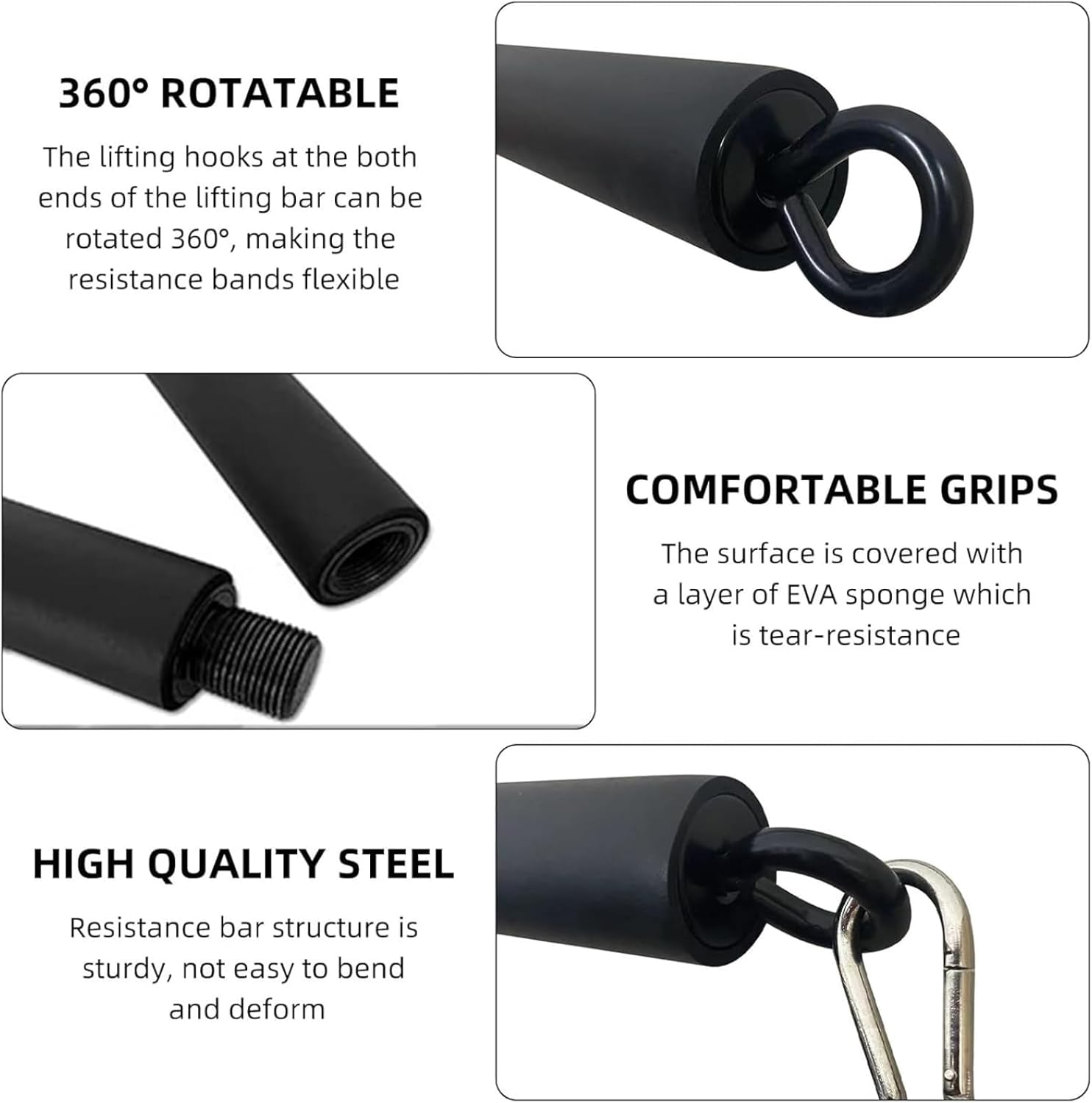 Tavvke Resistance Band Bar, Portable Pilates Bar for Home & Gym, Removable Fitness Exercise Puller Pull for Strength Training Aerobic Exercise, Core Muscle and Full-Body Training, Black, 3 Sections image number 3