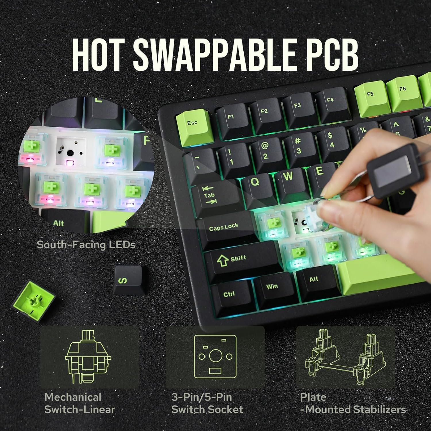 Mechlands Blade75 Wireless Aluminum Mechanical Gaming Keyboard, Gasket Creamy Keyboard, Bt5.0/2.4Ghz/Usb-C Hot Swappable Custom Keyboard with Knob, RGB Backlit, NKRO for Win/Mac/Games/Office (Black) image number 5