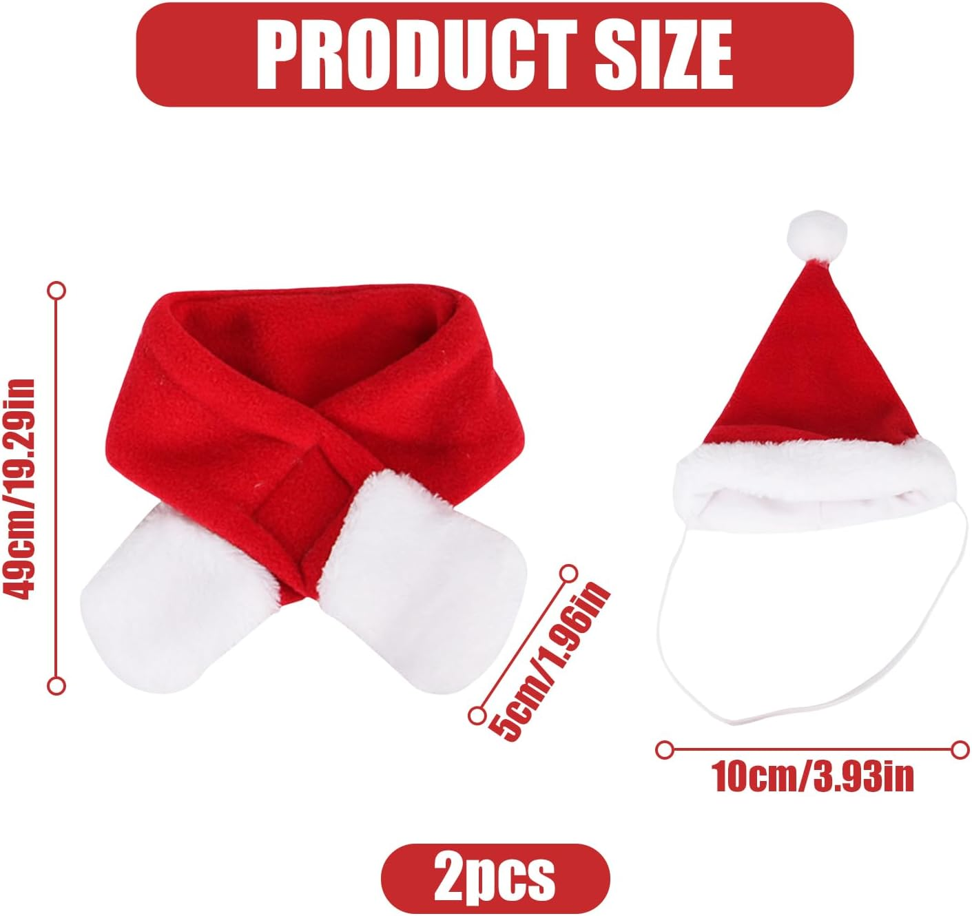 Pack of 2 Christmas Cat Costume, Christmas Hat, Cat Pet Costume, Dog Christmas Costume, Scarf with Hat Set, Clothing, Christmas, for Pets, Christmas Decorations image number 4