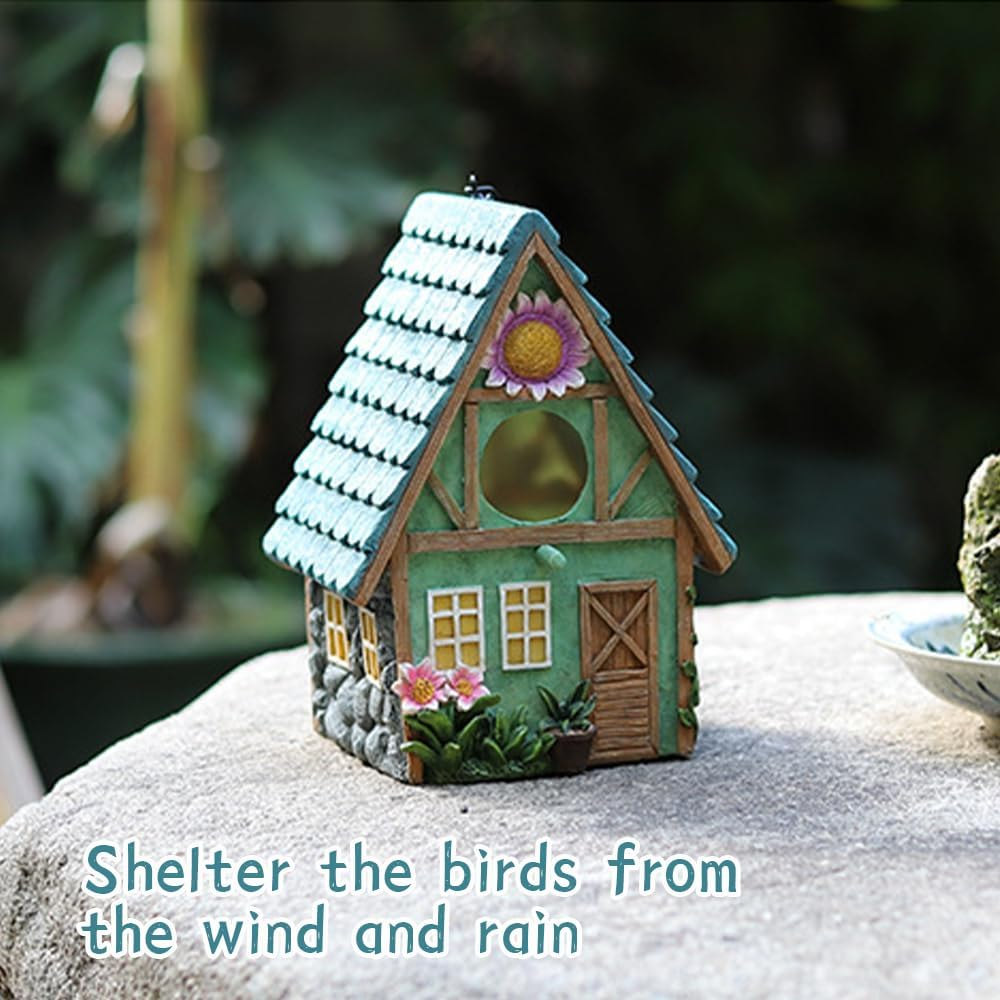 Resin Bird House with Hang Chain, Colorful Decorative Cute Resin Birdhouses Ideal for Attracting Bluebirds, Finches, and Cardinals, Perfect for Birthdays, Holidays, or Garden Themed Occasions image number 5