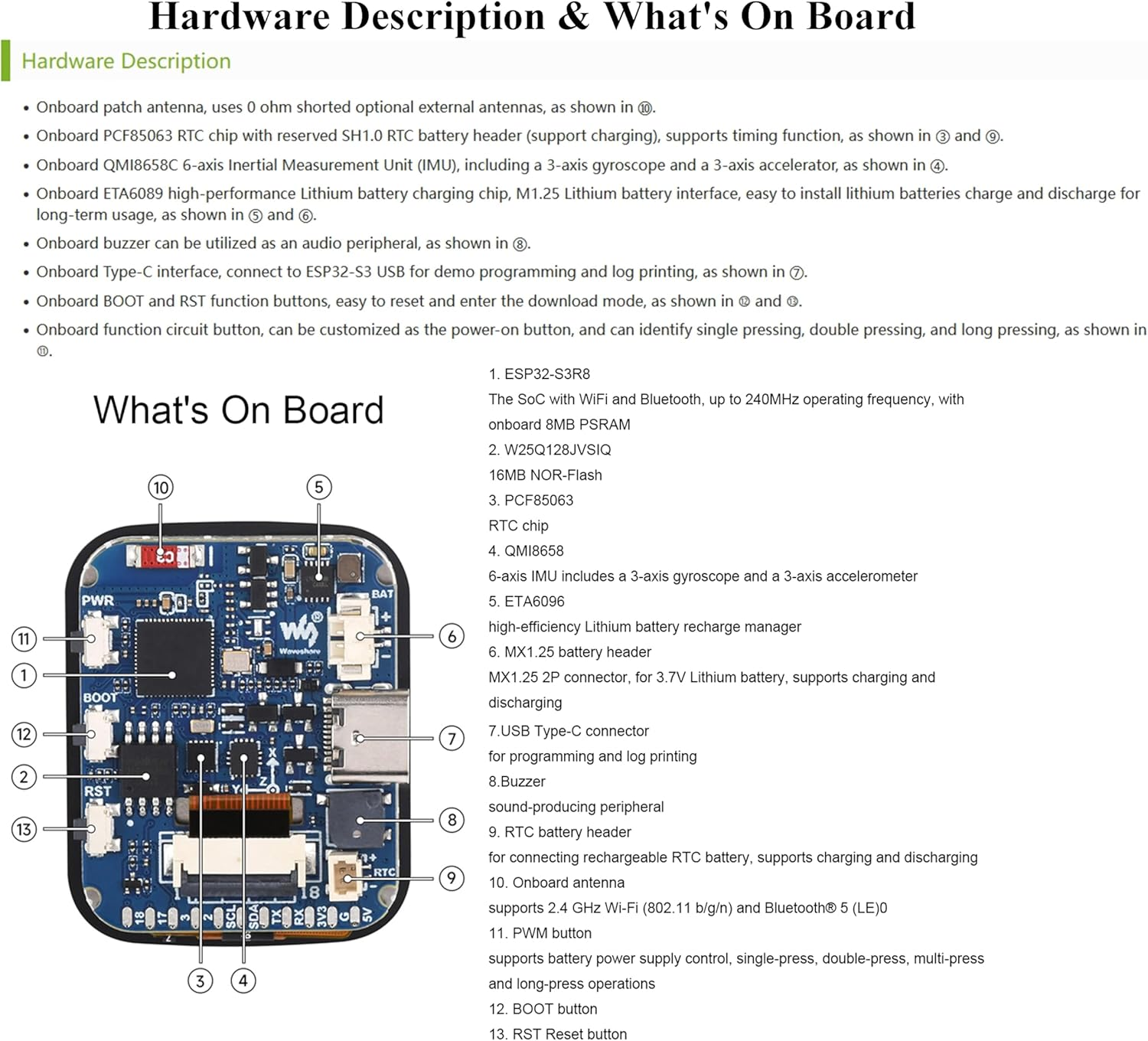 ESP32-S3 1.69Inch Touch Display Development Board, 240&times;280 Pixels, 262K Color, Micro LCD Display with ESP32-S3, Accelerometer and Gyroscope Sensor image number 1