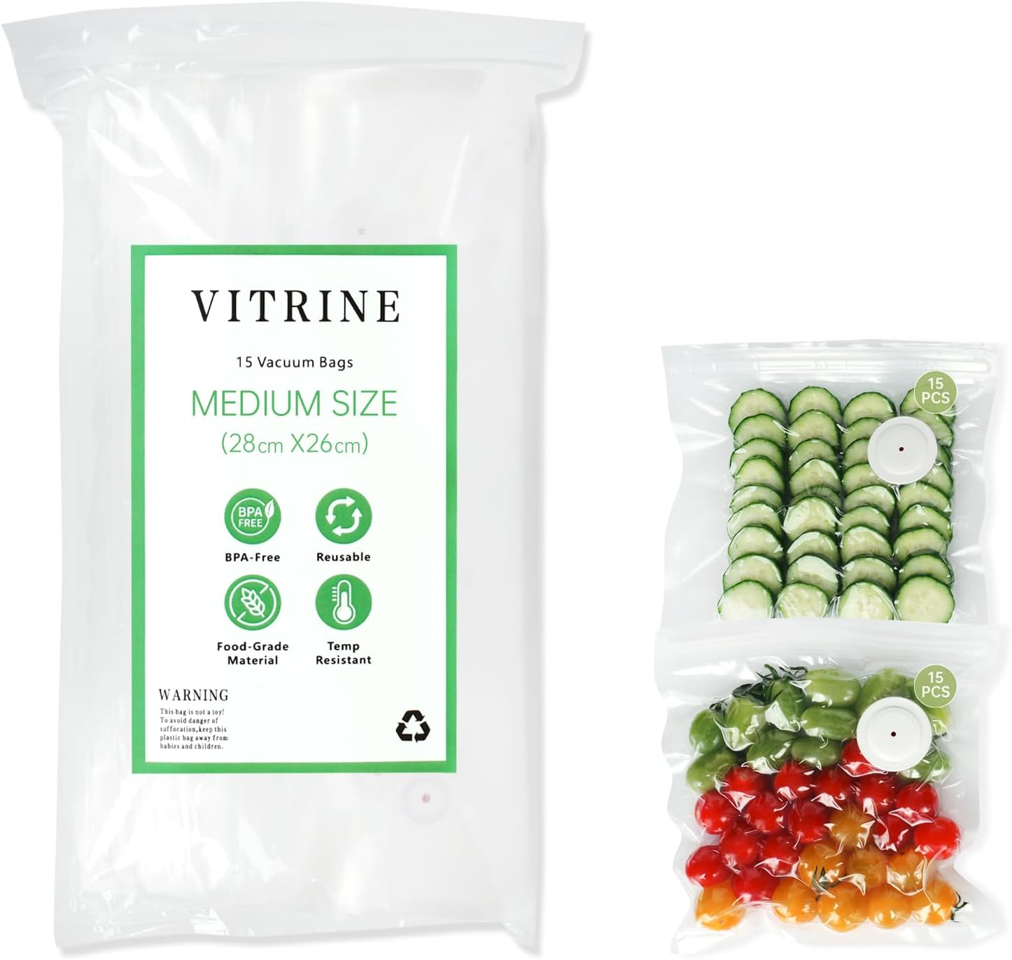 VITRINE Vacuum Sealer Bags for Food Storage, Bpa-Free, Large Size 15 Bags (34 * 30 Cm)