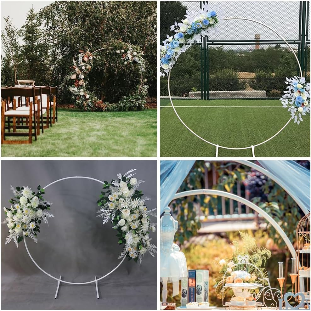 ALSTON 2M round Metal Backdrop Stand Wedding Hoop Arch Flower Display Stand, Balloon Arch Kit Decoration White Circle Background Stand Frame Birthday Party Graduation Celebration Backdrop image number 2