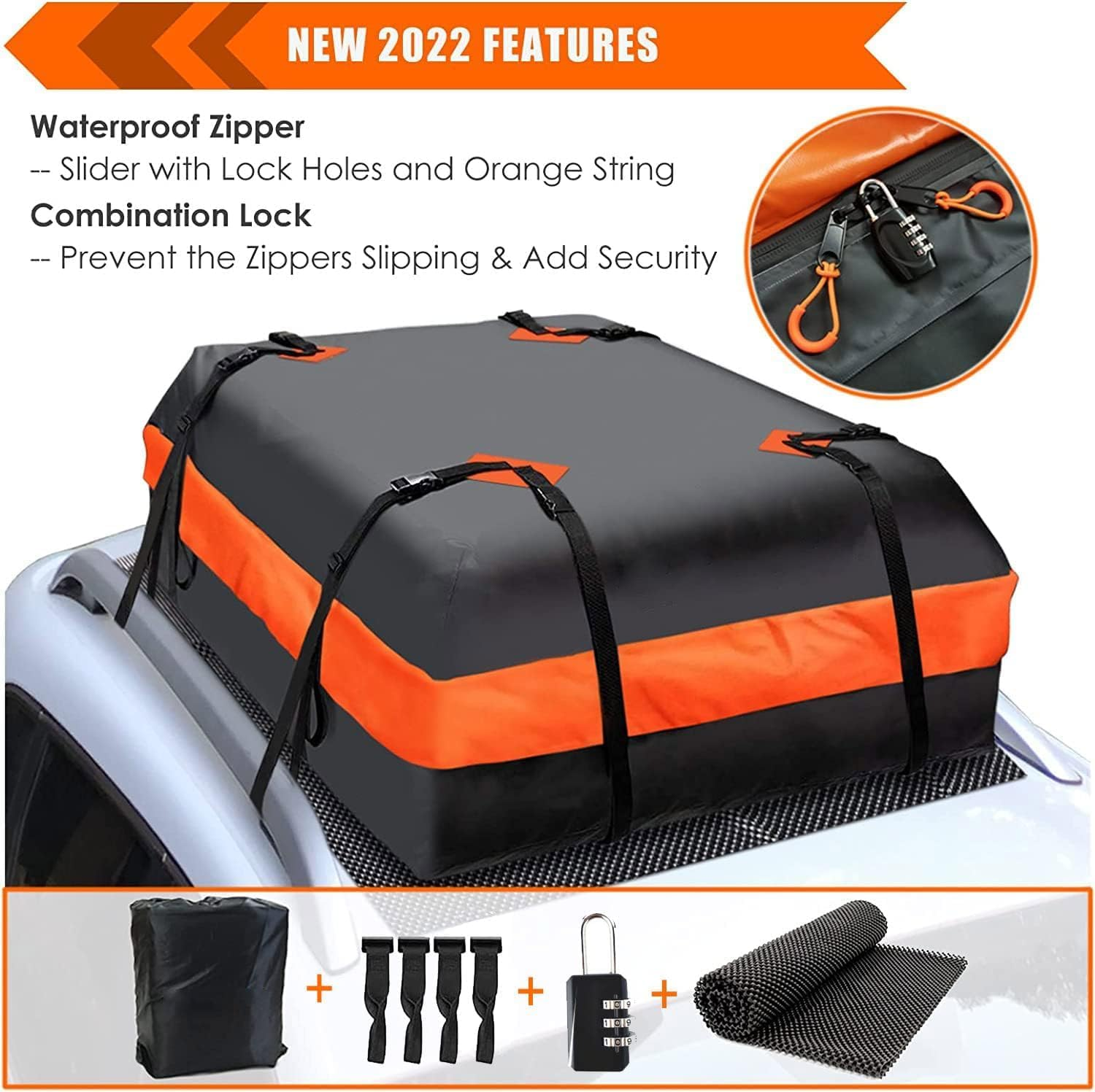 Active Rooftop Cargo Carrier Bag-100% Waterproof 15/20 Cubic Ft.Heavy Duty Car & SUV, Car Roof Bag Storage, Road Trips, Camping (15 Cubic Feet) image number 5