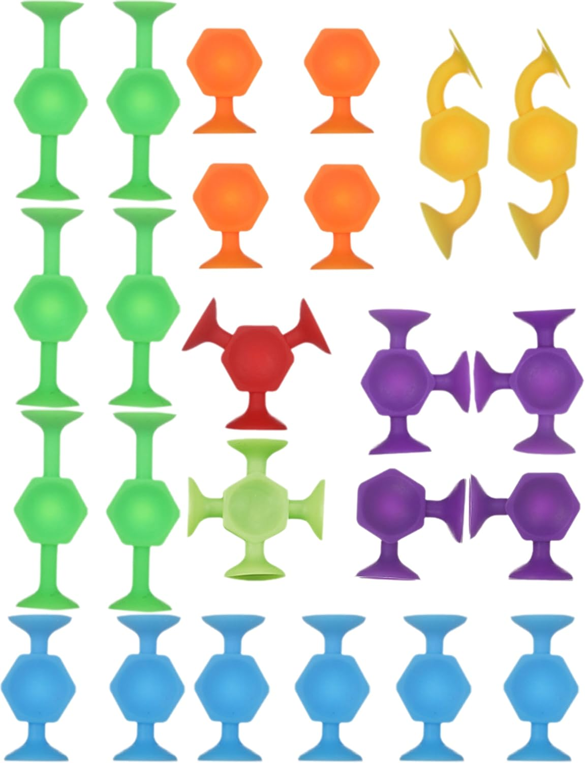 24PCS Suction Toys,Silicone Bath Suction Toys,Sensory Sucker Bath Toy,Montessori Suction Cup Toy for Educational,Travel Building Blocks Toys for Kids Toddlers Boys Girls Ages 3 to 8 image number 3