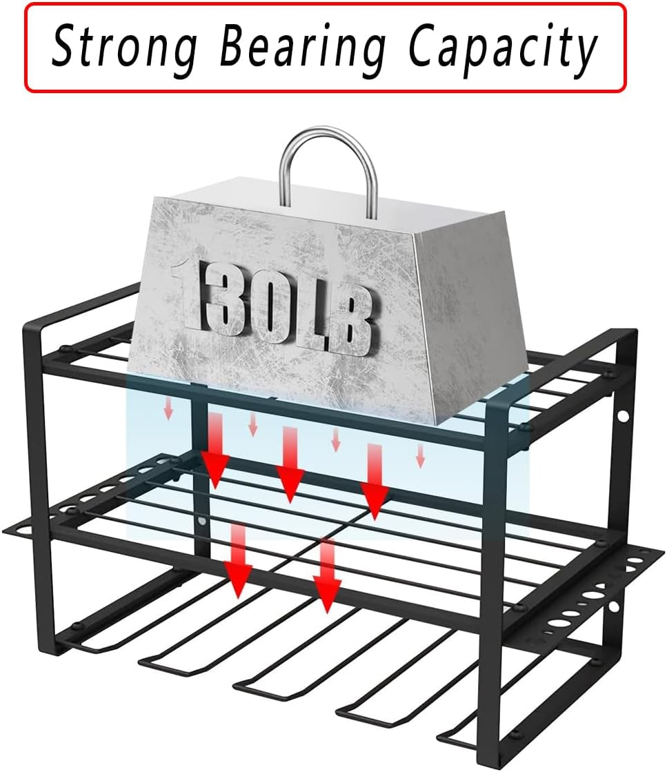 AIMALL Heavy Duty Power Tool Rack Organizer &ndash; Wall Mount Drill Holder with 3 Layer Storage, Durable Iron Construction, Black, 16.54 X 7.87 X 9.45 Inches image number 1