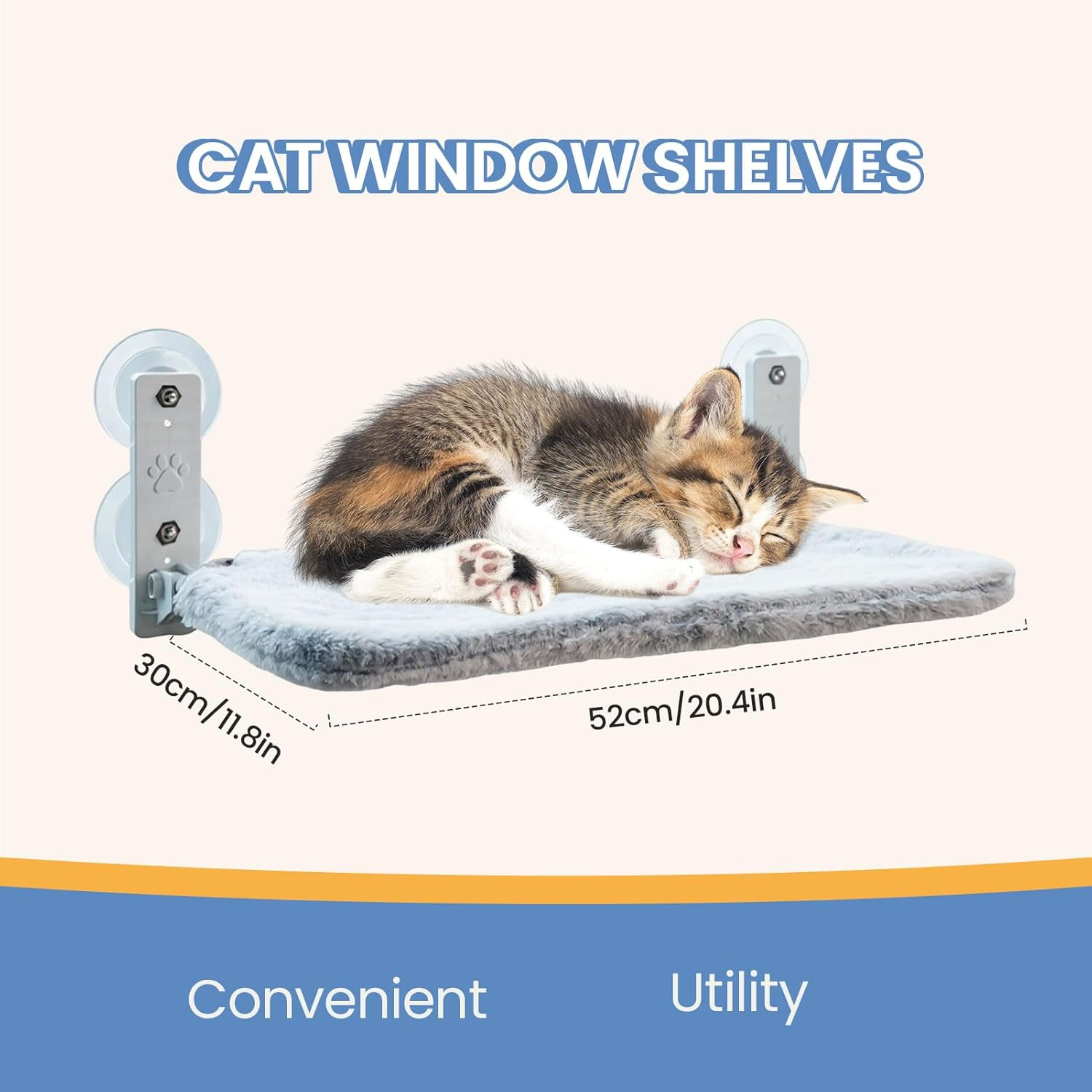 Window Perch Hammock Seat,Cat Cordless Window Bed Hammock, Holds up to 10Kg,Providing All-Around Sunbath, Space-Saving, Washable(50X30Cm) image number 2