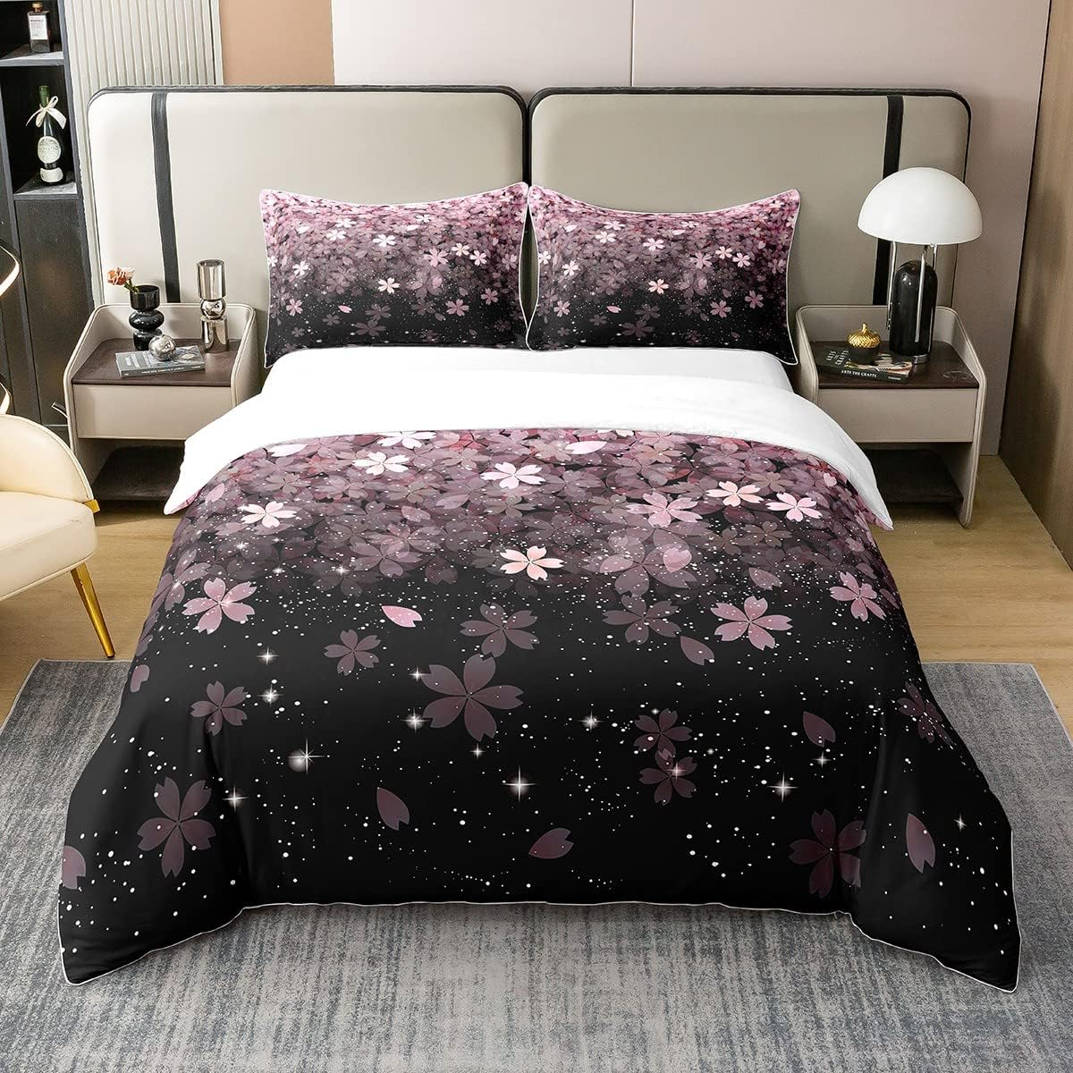 Tree of Life 100% Washed Cotton Duvet Cover 220 X 240 Cm Sun and Moon Comforter Cover, Psychedelic Galaxy Space Stars Bed Linen Sets Soft Microfibre Duvet Cover, Black White Room Decor