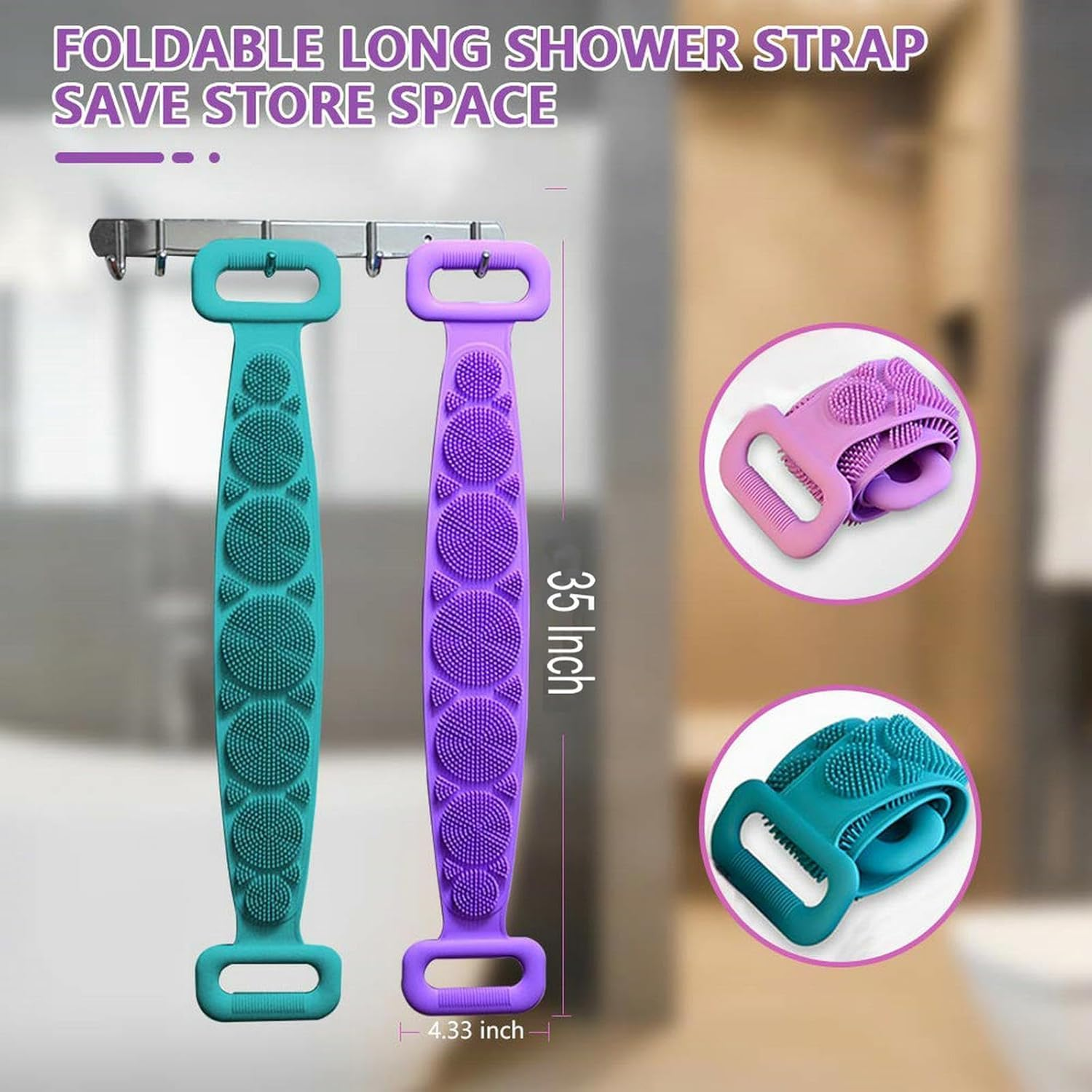 Cyktxei 1Pcs Silicone Back Scrubber with Long Handle (76Cm), Gentle Exfoliating Body Scrubber & Back Washer for Shower, Deep Cleansing Bath Brush for Smooth Skin, Men & Women (Light Blue) image number 2