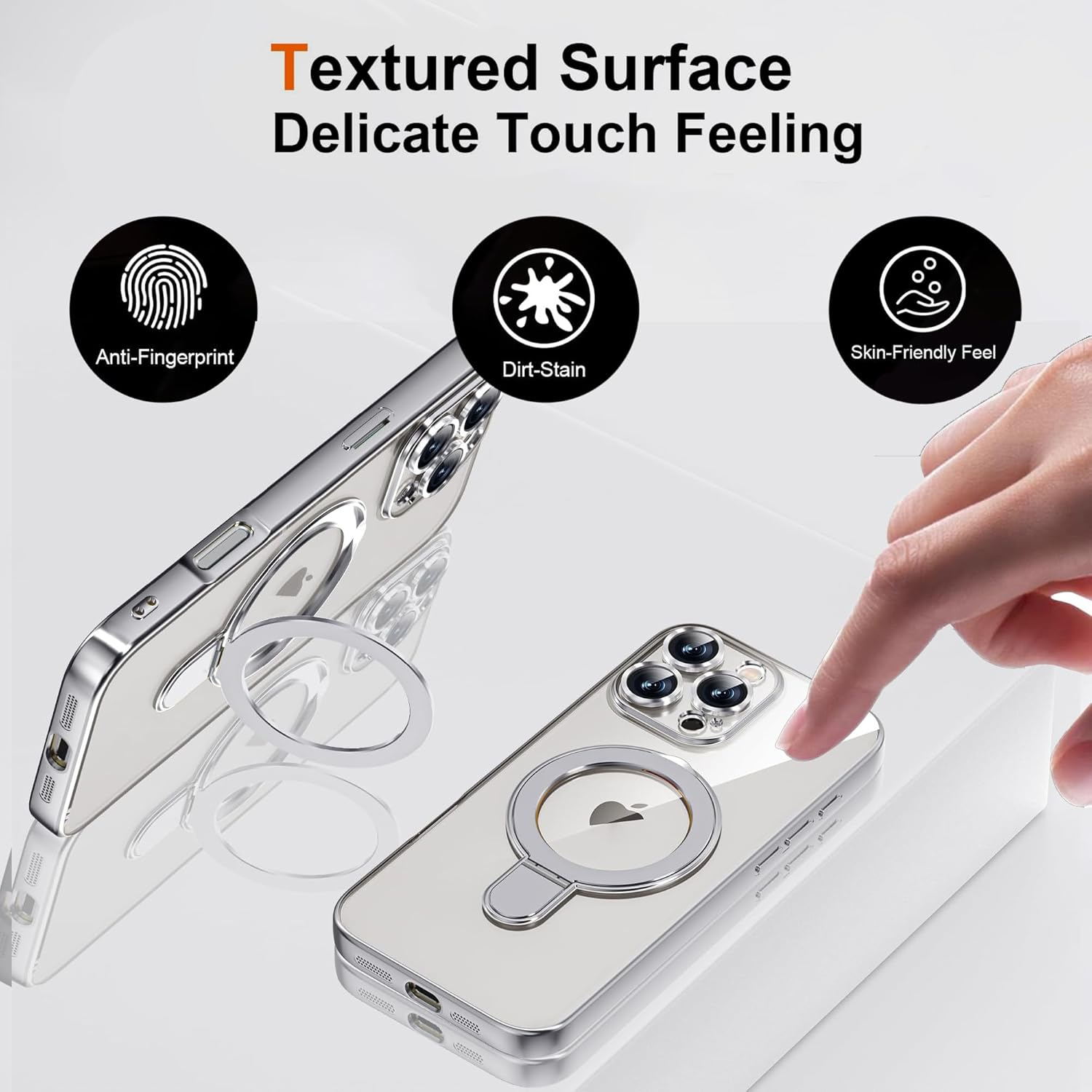 For Iphone 16 Pro Max Case, Phone Case Iphone 16 Pro Max with Invisible Magnetic Ring Stand [Compatible with Magsafe] [Full Camera Protection] Plating Clear Back Phone Case Covers, Silver image number 4