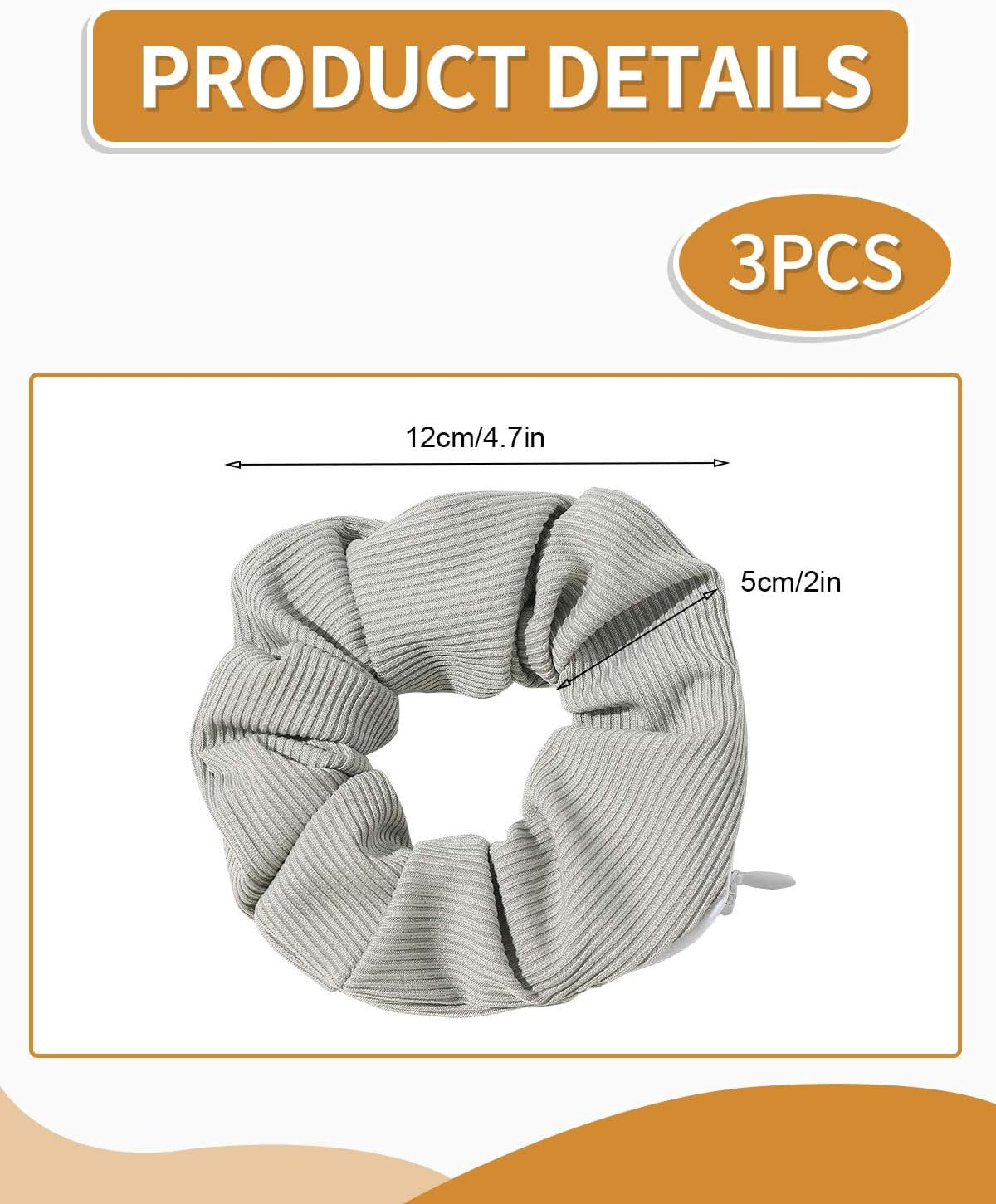 BPTRKOM Pack of 3 Hair Bobbles with Zip Pocket, Scrunchies Hair Rubber Bands Hair Bands Elastic Colourful Hair Accessories Hair Rope for Girls Women Ponytail image number 4