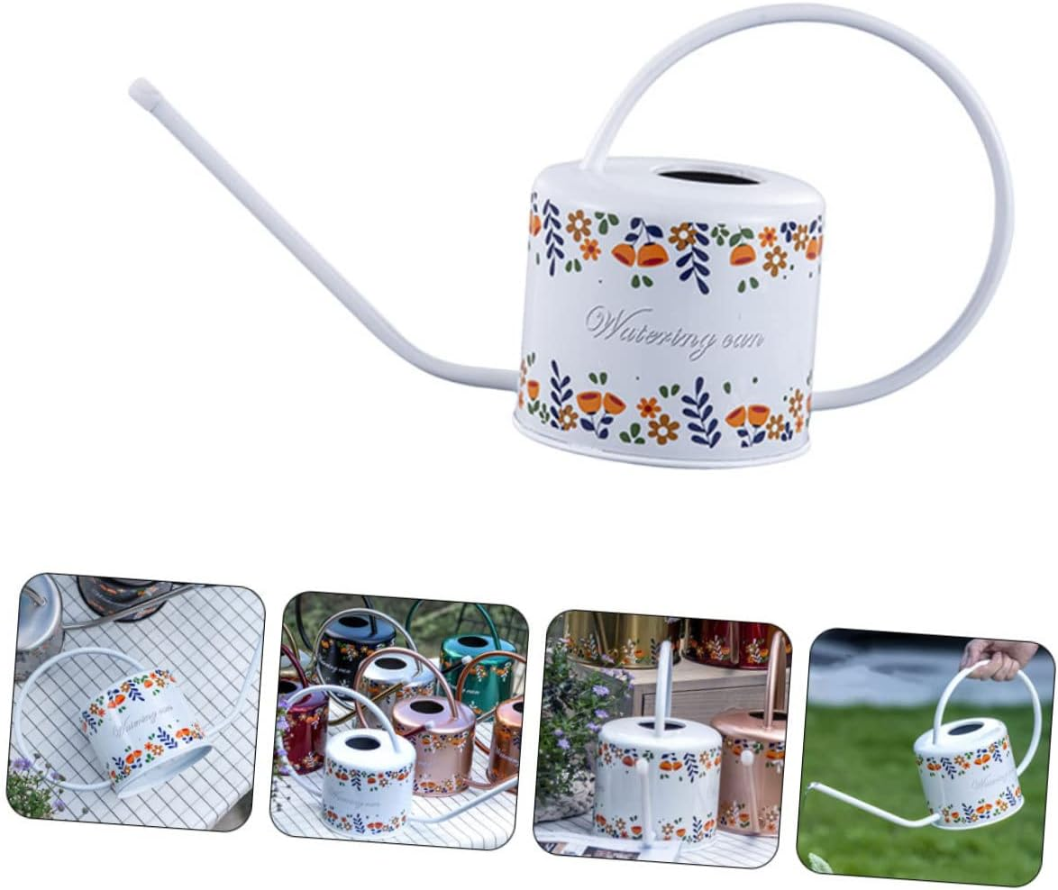 Stainless Steel Long Spout Indoor Watering Can for Plants White 1.5L Watering Kettle Floral Design Gardening Tool for Houseplants and Succulents image number 2