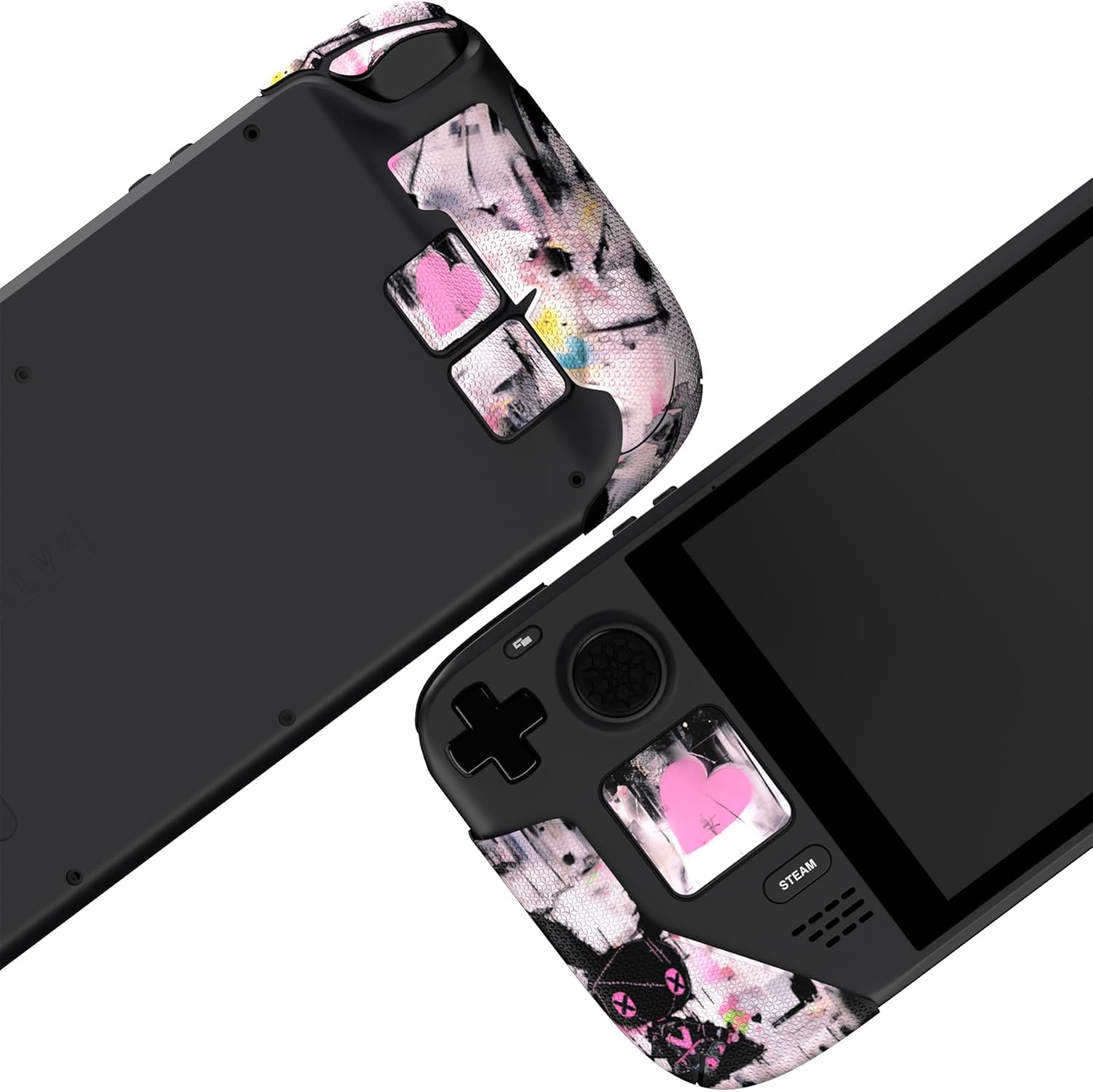 Playvital Premium Split Handle Grips for Steam Deck LCD & OLED - Soft Rubber Pads, Trackpads Skin, Trigger Back Button with Thumb Grips - Hexagonal Diamond Textured Lovely Punky Bunny - Hexagonal Clown Hahaha image number 6