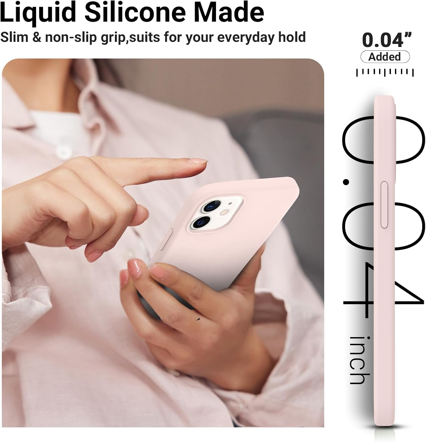 AOTESIER Compatible with Iphone 12 Phone Case and Iphone 12 Pro Case 6.1 Inch,Silky Touch Premium Soft Liquid Silicone Rubber Anti-Fingerprint Full-Body Protective Flexible Bumper Case (Chalk Pink) - Baby Blue image number 5