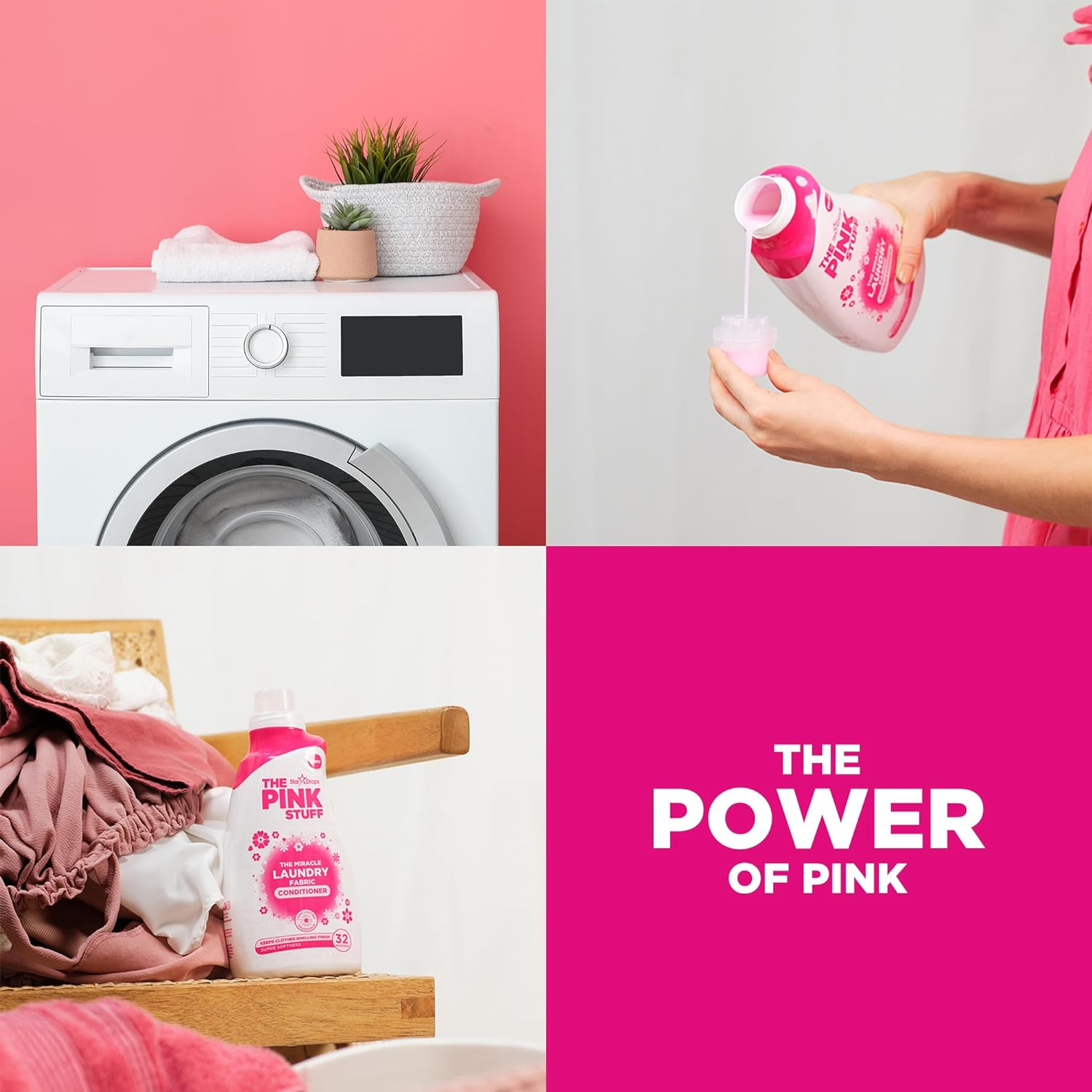 The Pink Stuff Miracle Laundry Fabric Conditioner (960Ml) - Vegan Friendly, Rhubarb Scented Fabric Softener for Soft, Fluffy Clothes image number 4