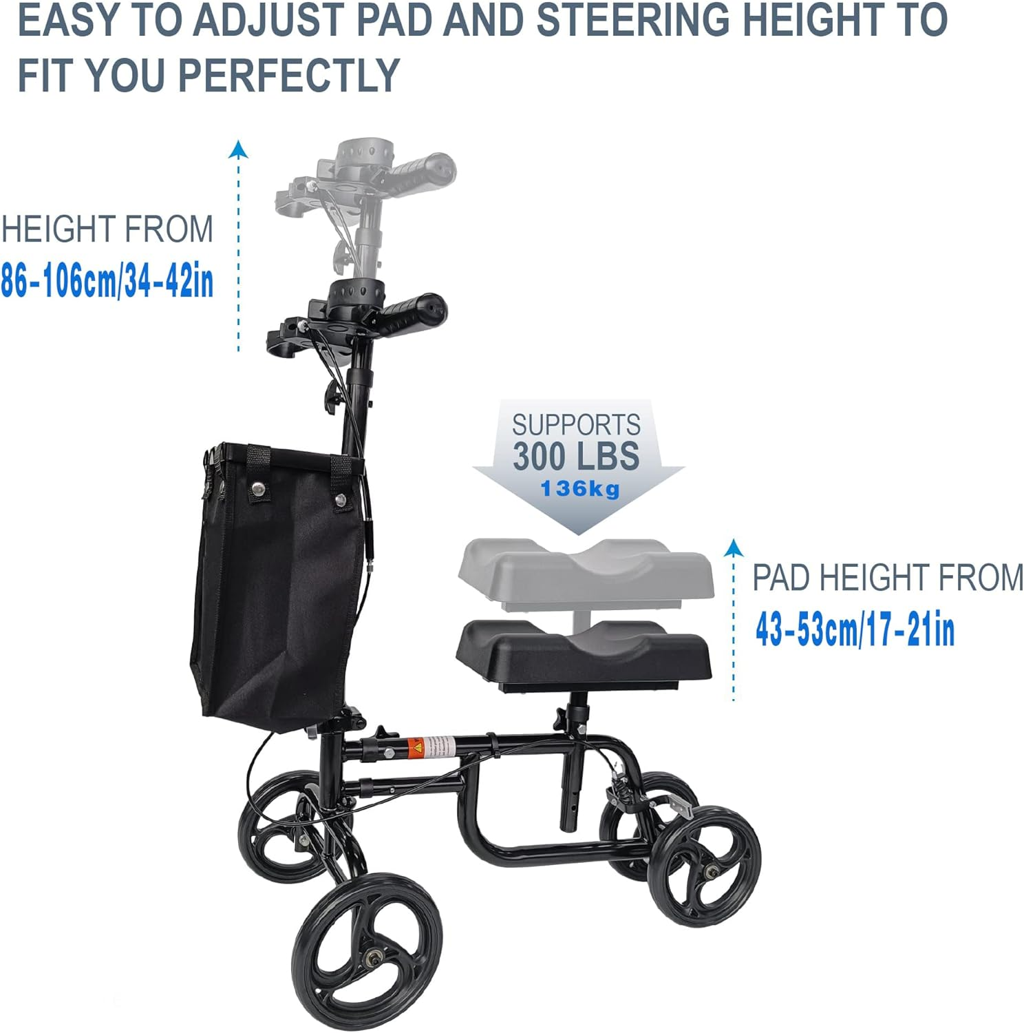 Knee Walker, Knee Scooter for Injuries with Dual Brakes, Basket - Collapsible and Adjustable Scooter, Broken Leg Caddy, Better Alternative to Crutches image number 3