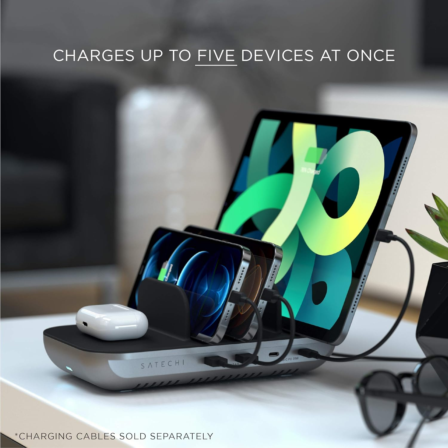 Satechi 5-In-1 Multi Device Charging Station with 10W Qi Wireless Charging, 2X USB-C PD 20W, 2X USB-A 12W, for Ipad Air & Pro M5 M4 M3, Tablets, Iphone 17 to 12 Series, Airpods, Apple Watch, and More image number 3