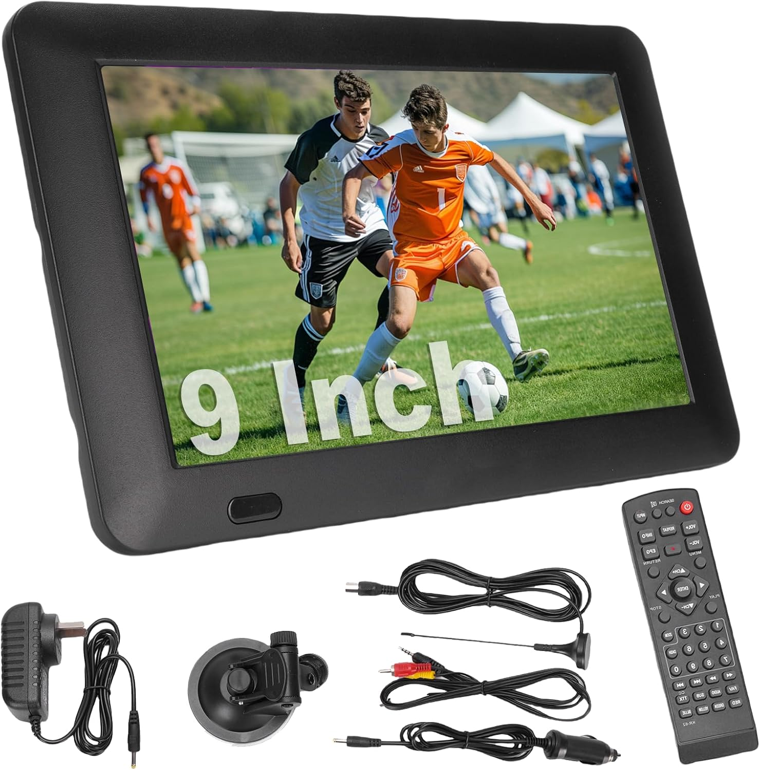 9-Inch Portable TV with Remote Control, 800X480 Resolution Color TFT-LED Display Monitor Rechargeable Digital TV, with Power Adapter & 12Volt Car Charge for Car Camping Kitchen image number 4