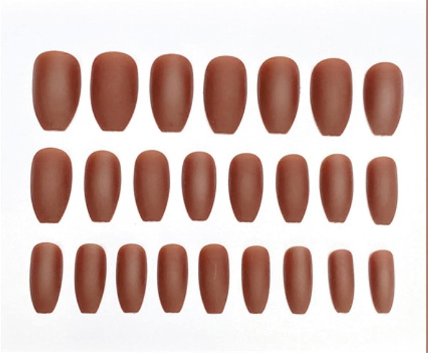 Matte Dark Chestnut Long Coffin Press on Nails| Full Set of 24 Nails | Reusable Nails | Fake Nails | Nail Art | Brown Nails | Stickers Tabs image number 1