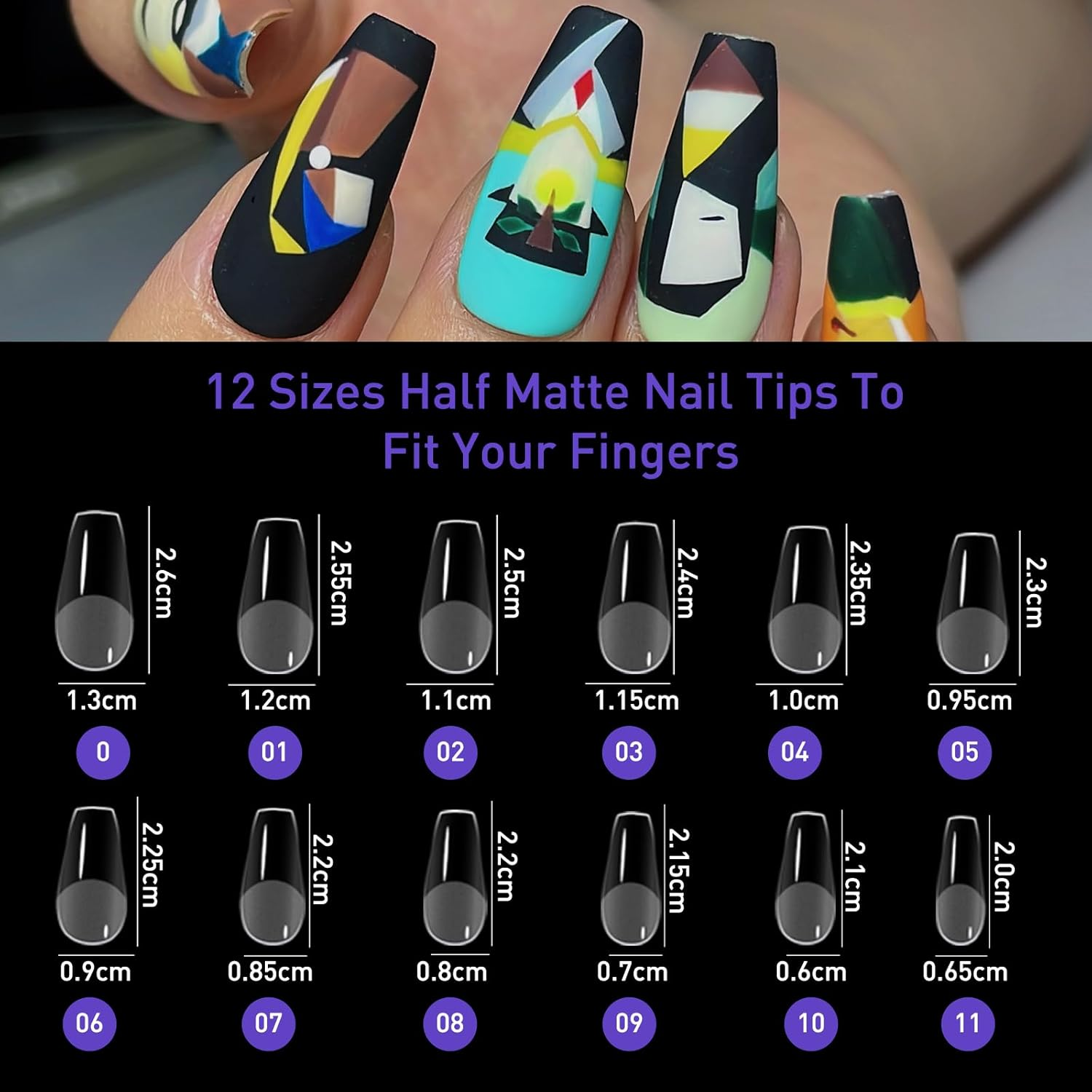 Beautilux Nail Tips, Pack of 552, Coffin Medium Tips for Gel Nails, Transparent, 12 Sizes, Pre-Buff PMMA Soft Full Cover Nail Tips for Home Manicure and Nail Salons image number 4