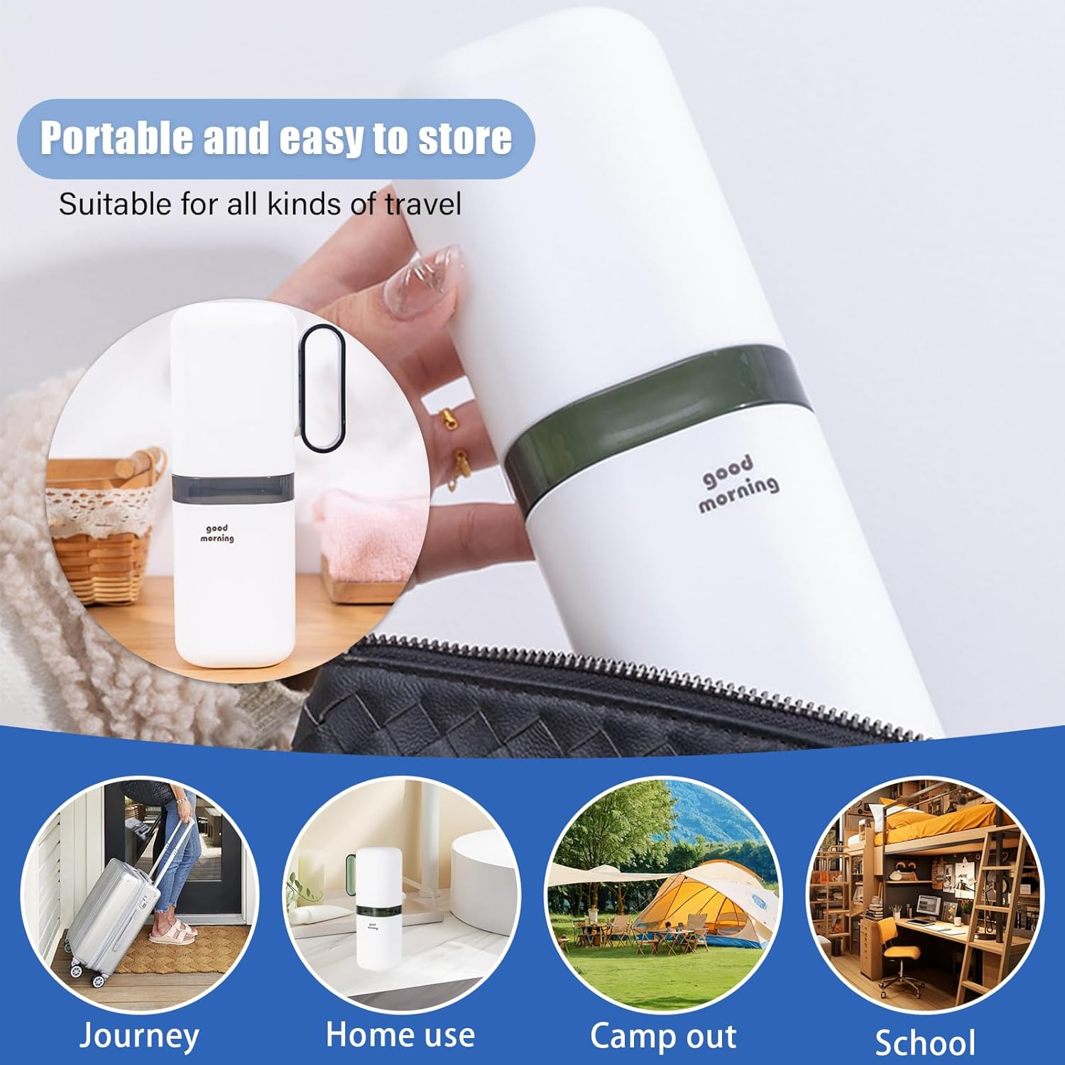 2 Pack Travel Toothbrush Holder with Detachable Handle & Cover, Portable Tooth Brush Case for Traveling, Small Tooth Cup Container for Trip Dormitory Camping Home, Blue & Grey image number 3