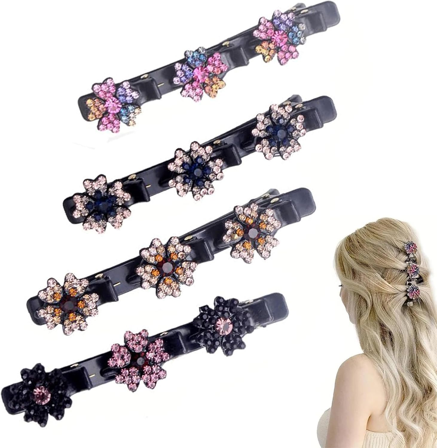 Azureray Hair Accessories for Women, 4 Pieces Five-Leaf Clover with Crystal, Hair Clip for Fine Hair, Stylish Hair Clips Women - Everyday & Party Hairstyles, Robust & Non-Slip image number 1