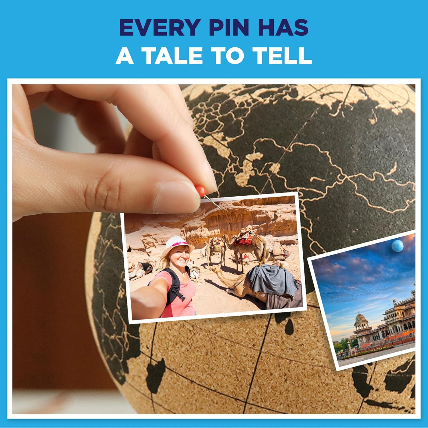 Globe Trekkers - Mini Cork Globe with 50 Different Coloured Push Pins & Durable Stainless Steel Base Great for Mapping Travels & Educational Purposes Does Not Have Plastic Strip like Most image number 4