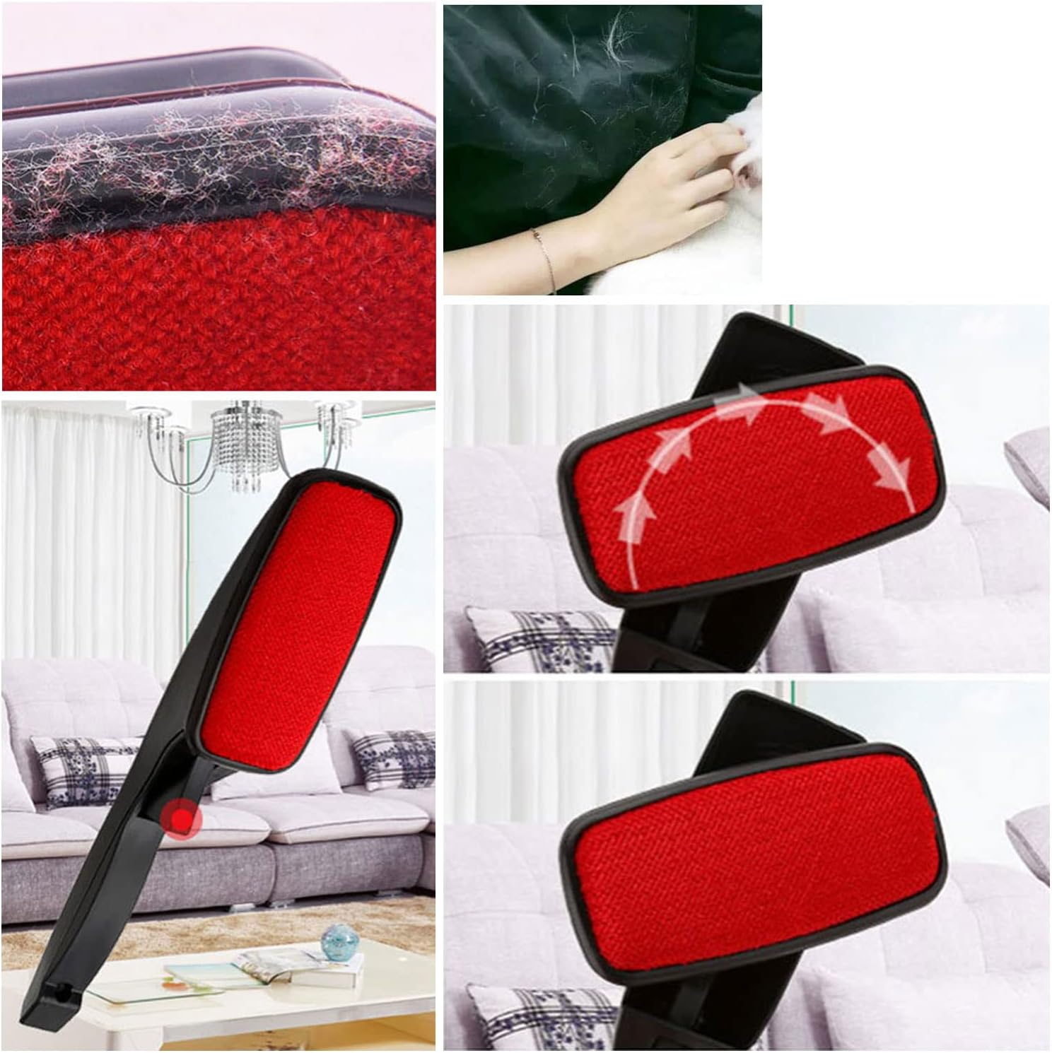 Magic Lint Brush, Fabric and Clothes Cleaner, Pet Hair Remover Clothing, with Pop-Up Multi-Directional Swivel Head 2Pcs (Black Rotary Type) image number 4